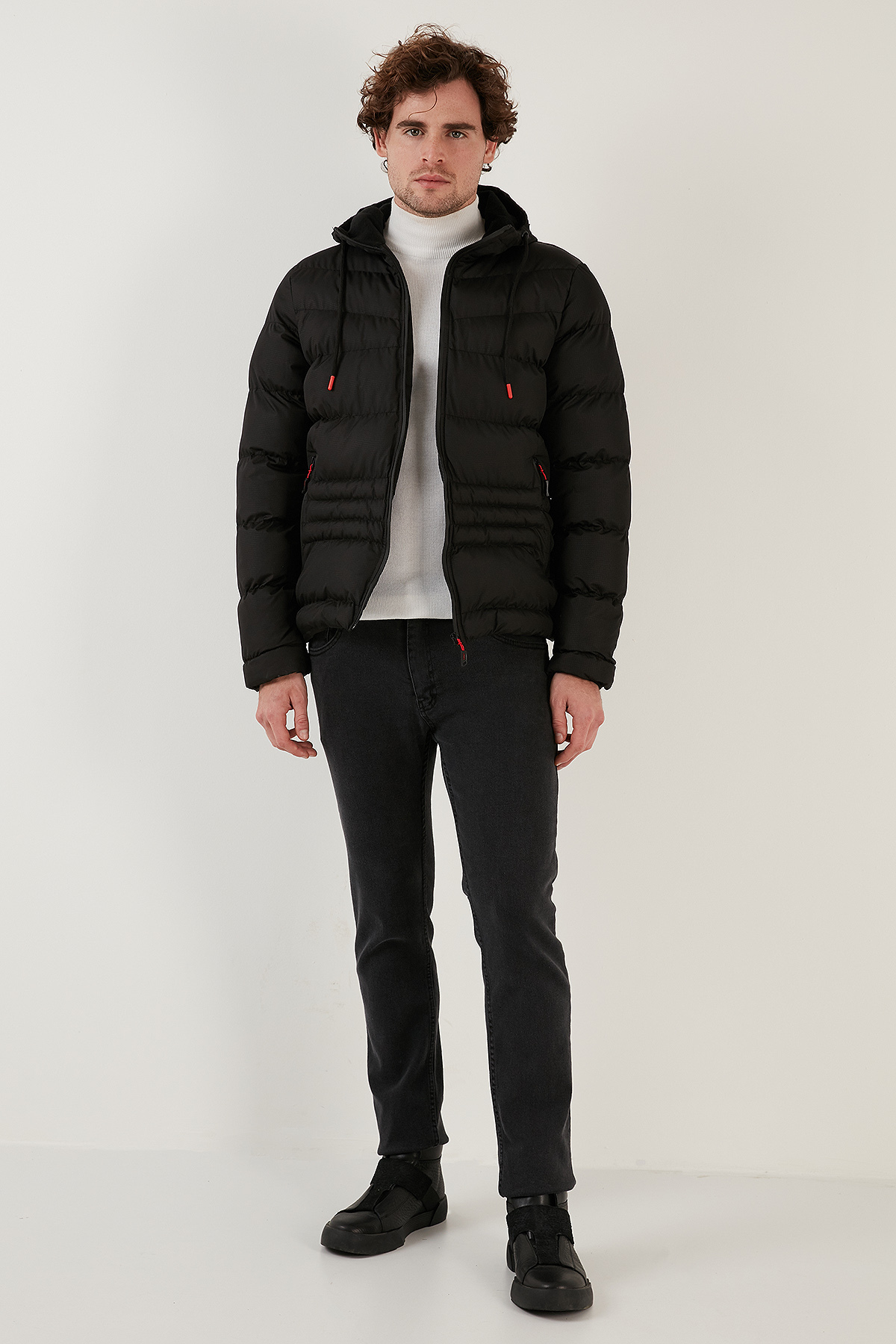 Kapüşonlu Fermuarlı Cepli Slim Fit Mont Erkek Mont 6490001 — مشکی — تصویر 3 از 7