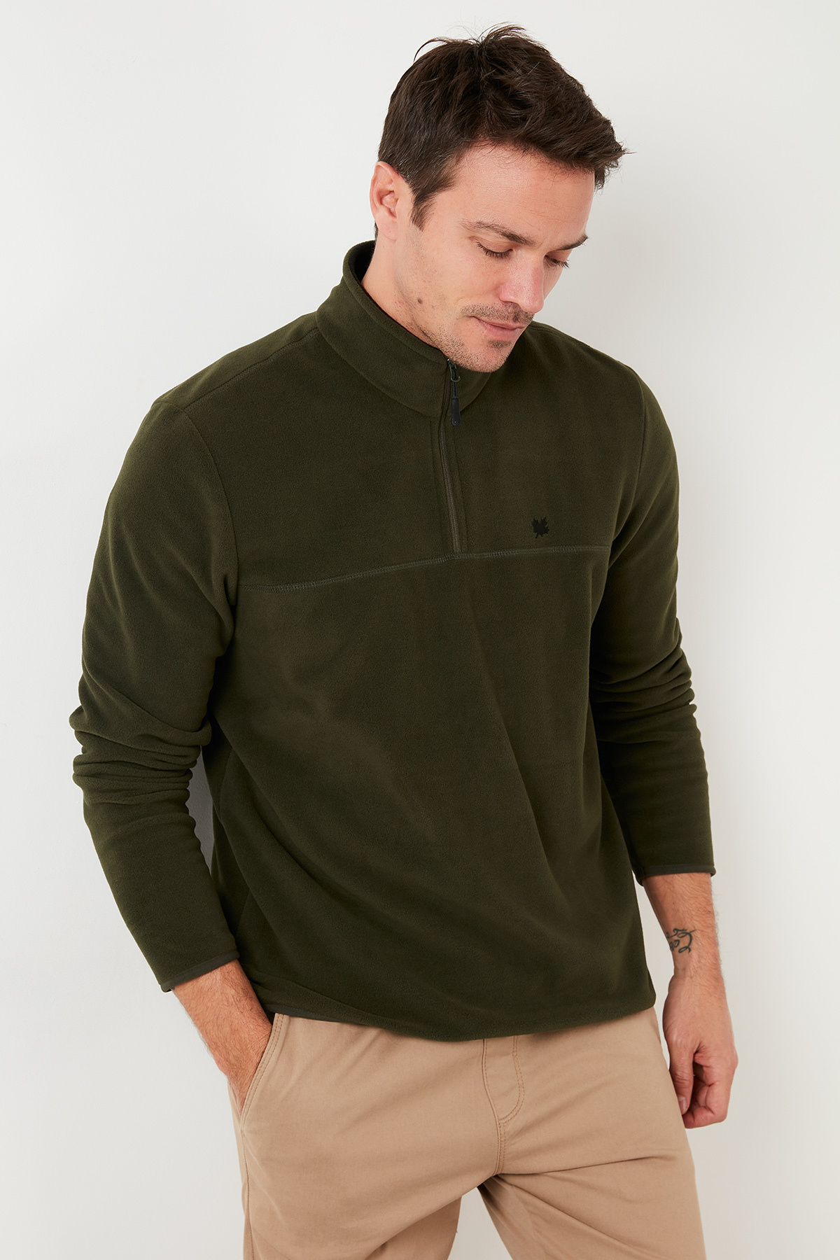 Buratti Slim Fit Anti-Pilling Tüylenme Yapmayan Bato Yaka Soğuk Geçirmez Şardonlu Polar Erkek POLAR görsel 5