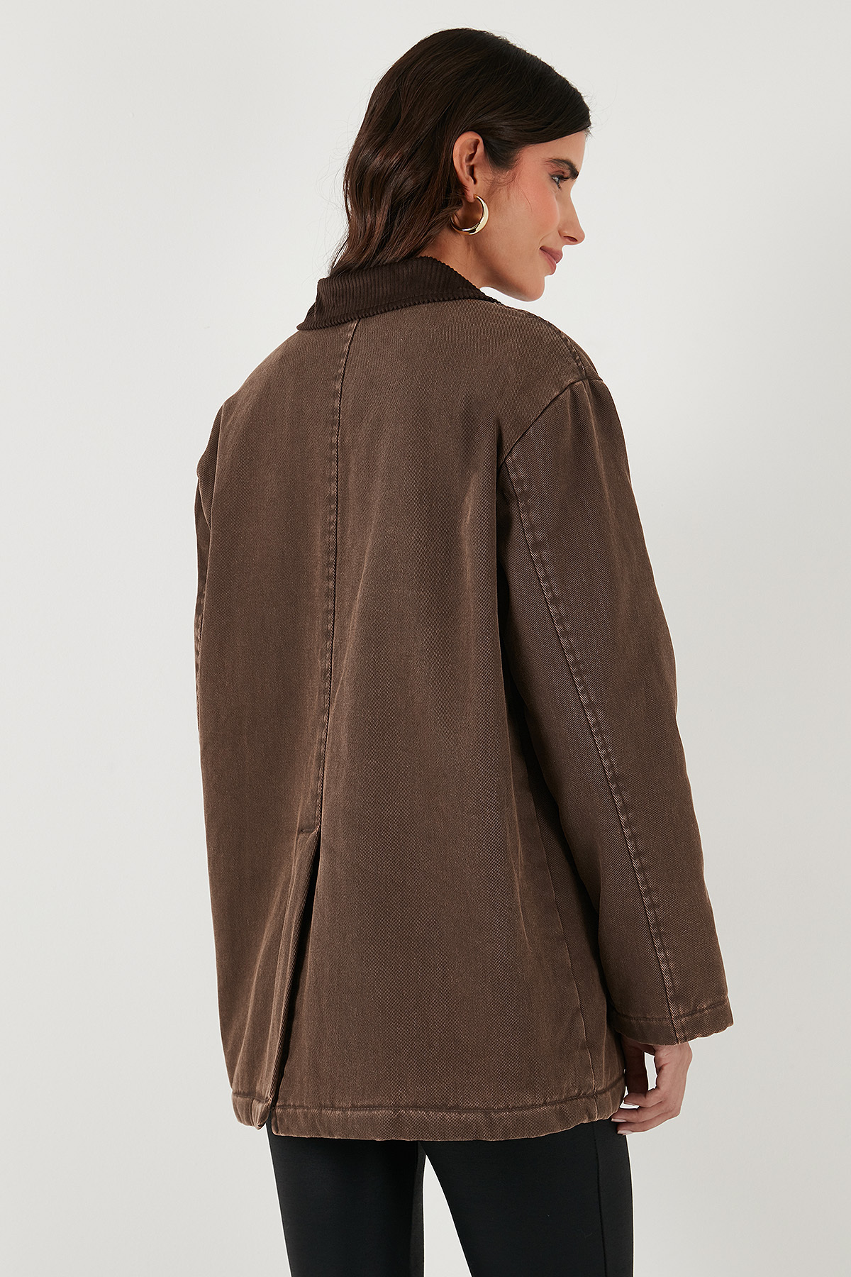 Lela Regular Fit Ceket Yaka Kadife Ekose Astarlı Ceket Mont MONT 6810330 görsel 5
