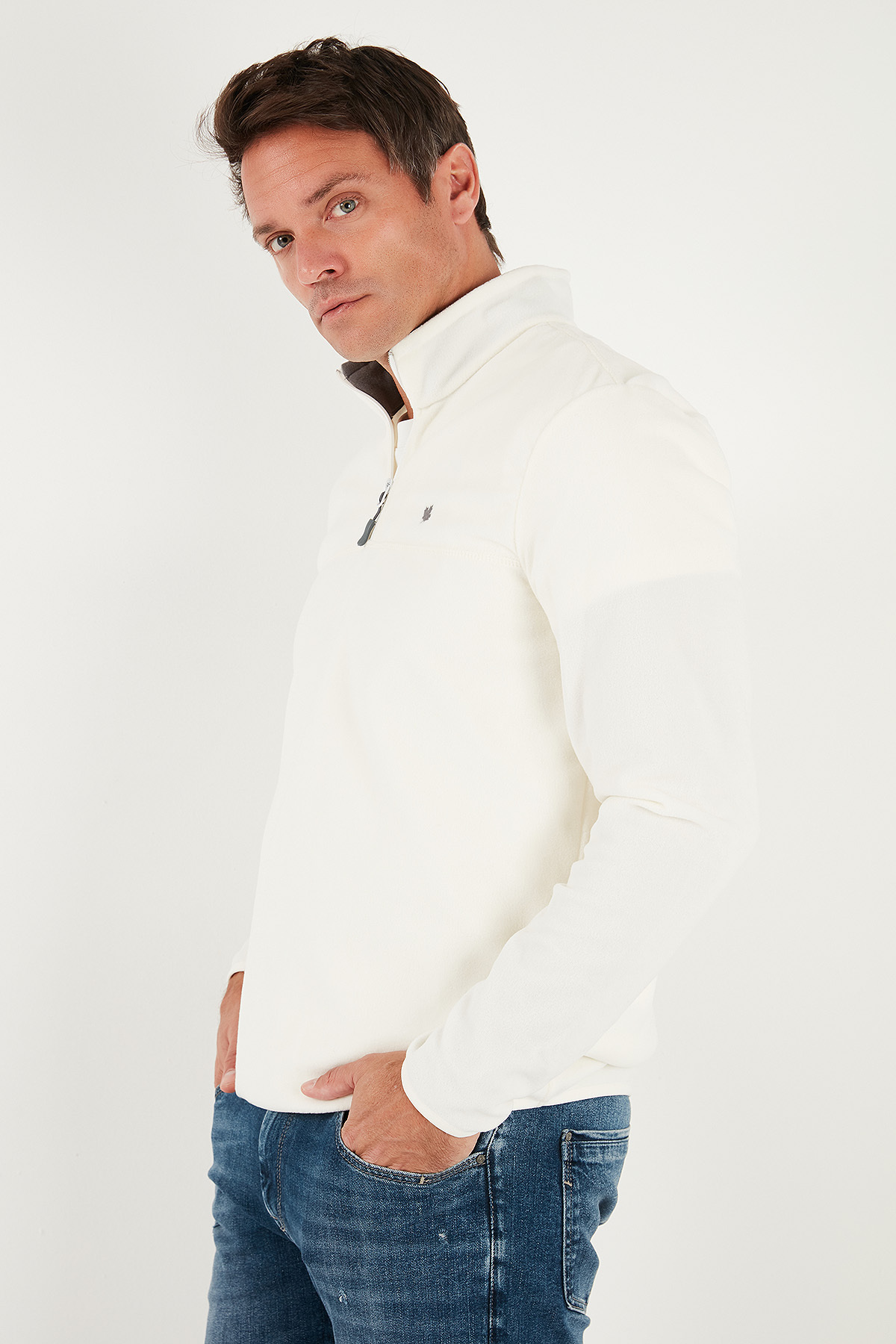 Buratti Slim Fit Anti-Pilling Tüylenme Yapmayan Bato Yaka Soğuk Geçirmez Şardonlu Polar Erkek POLAR görsel 4