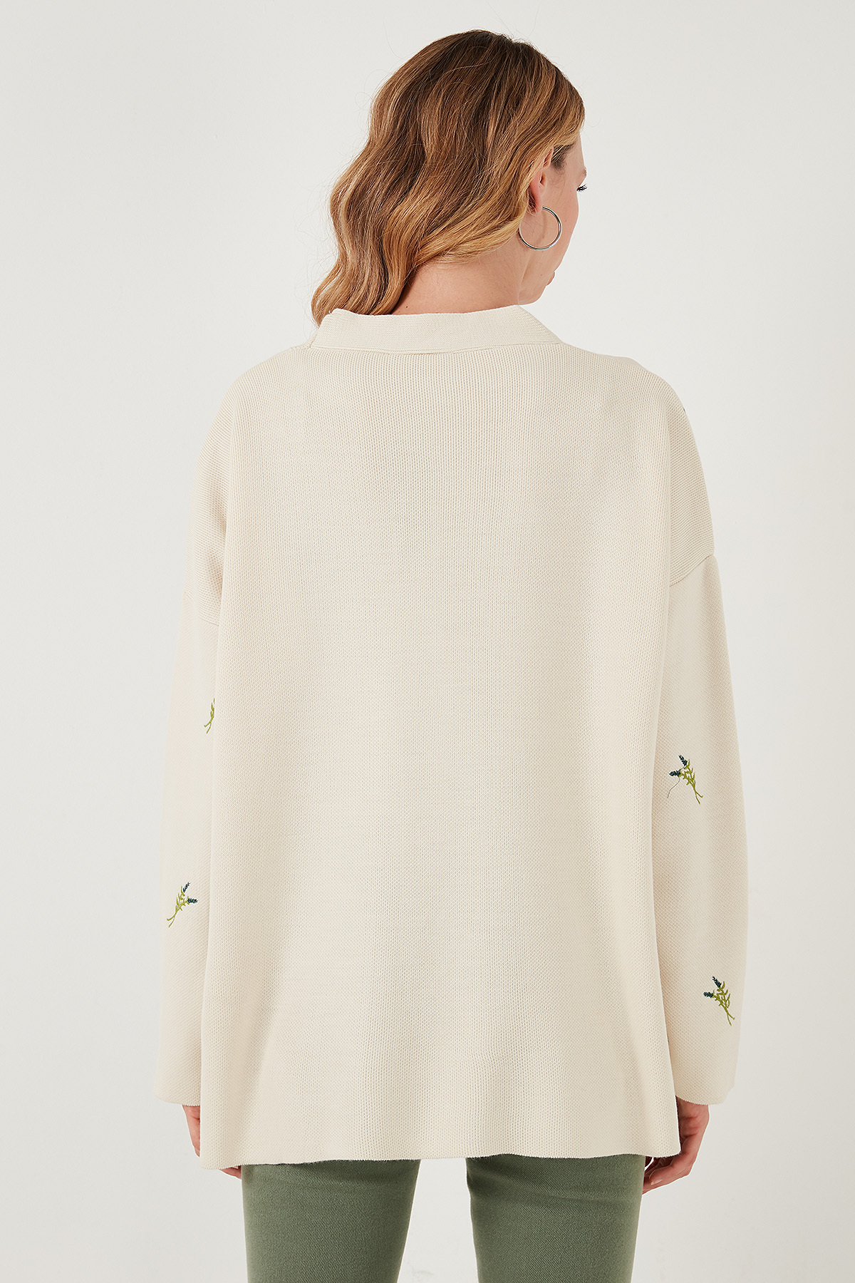 Lela Oversize Fit Desenli V Yaka Triko Hırka Hırka 4616193 görsel 7