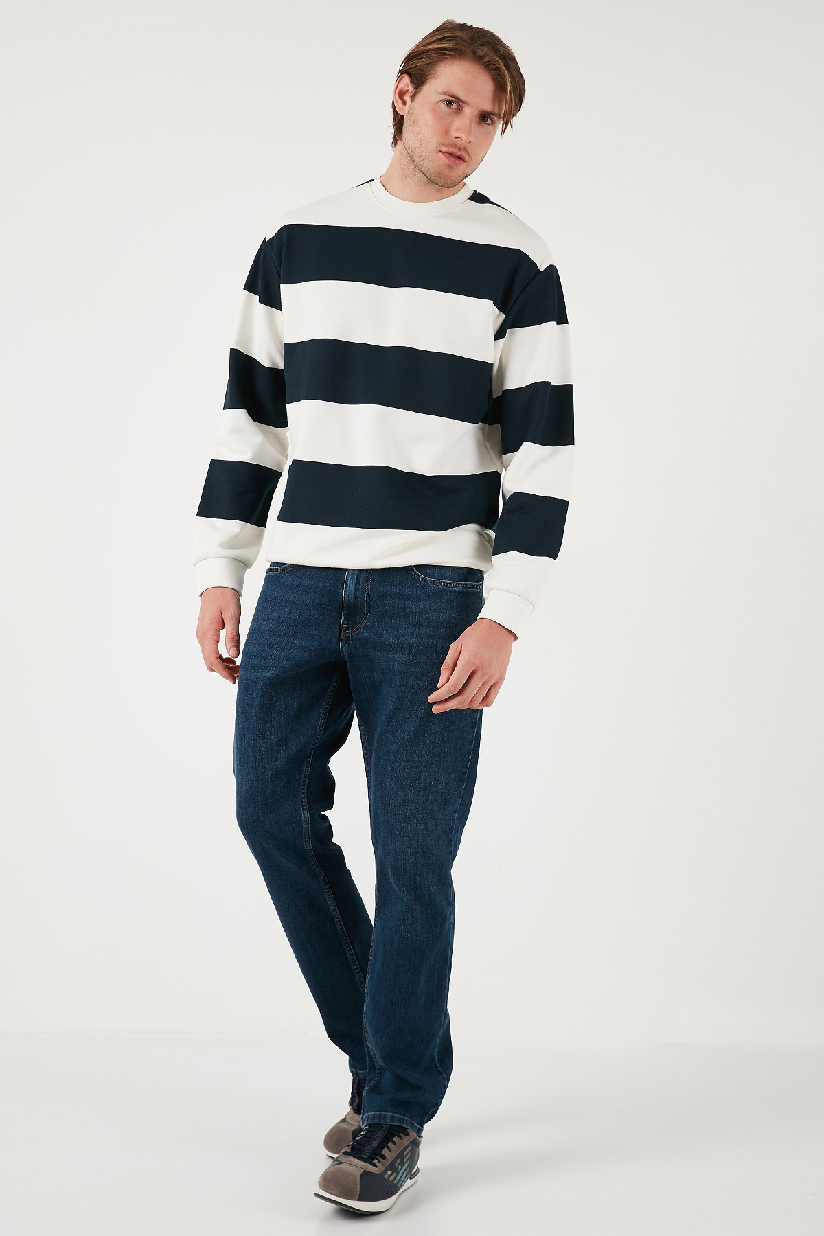Buratti Pamuklu Çizgili Regular Fit Bisiklet Yaka Sweat Erkek SWEAT 5905790 görsel 3