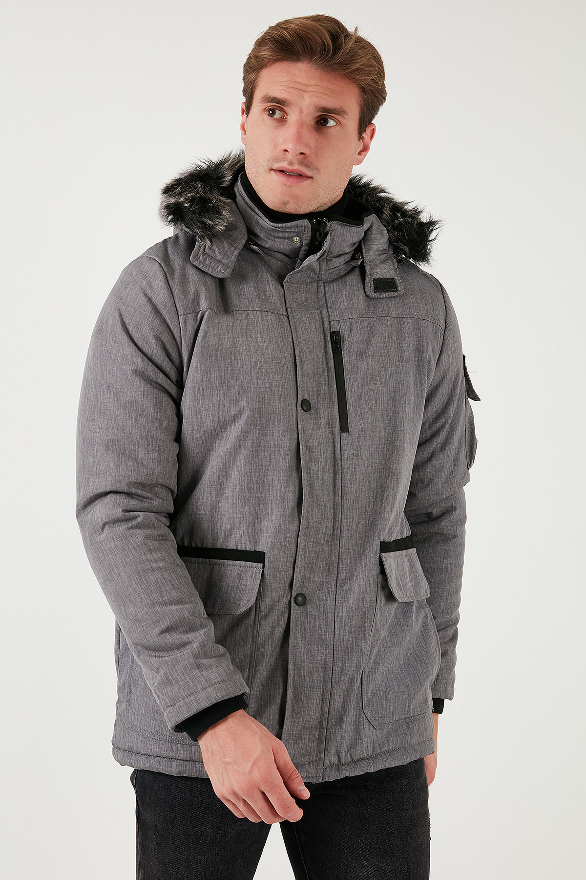Buratti Peluş Astarlı Suya ve Rüzgara Dayanıklı Soğuk Geçirmez Slim Fit Mont Erkek MONT 5711051 görsel 4