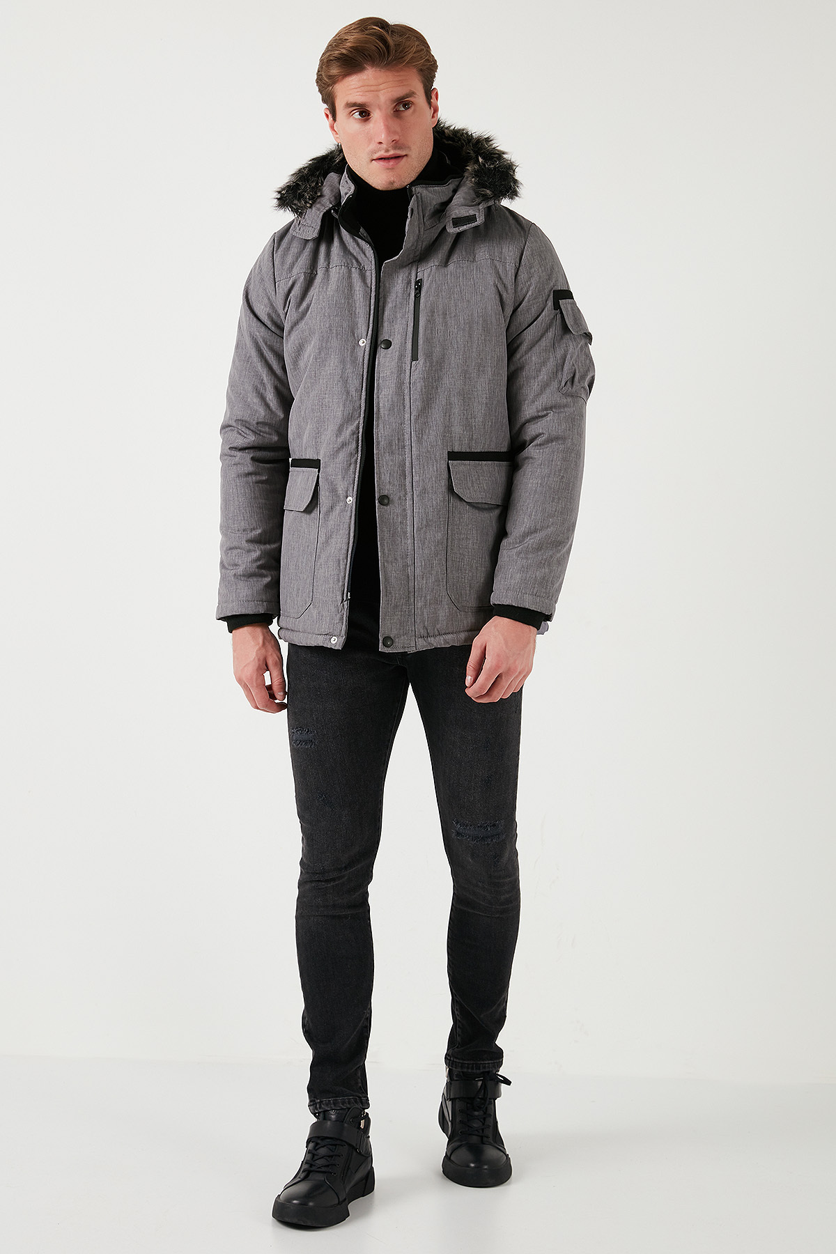 Buratti Peluş Astarlı Suya ve Rüzgara Dayanıklı Soğuk Geçirmez Slim Fit Mont Erkek MONT 5711051 görsel 2