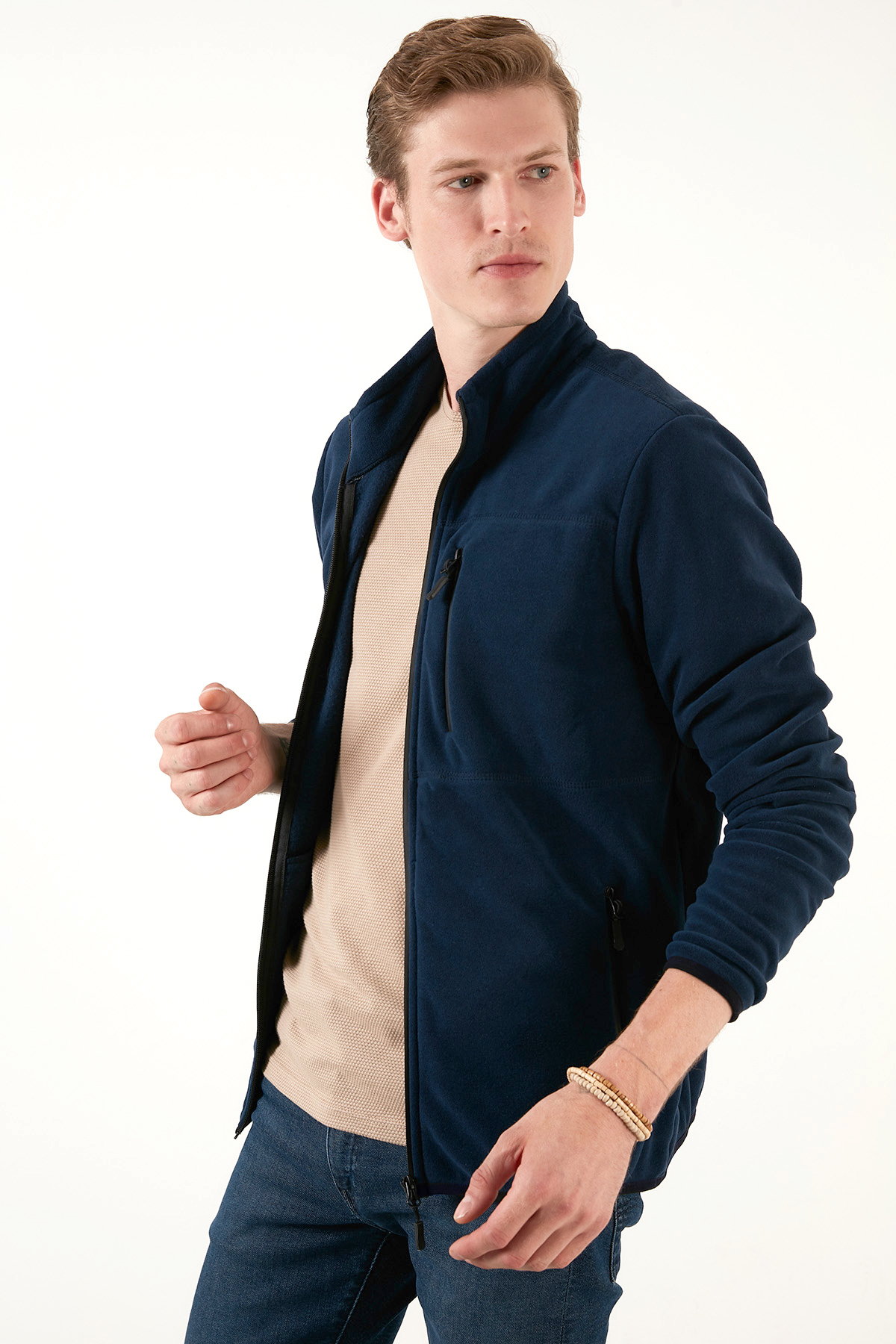 Buratti Slim Fit Fermuarlı Cepli Dik Yaka Soğuk Geçirmez Polar Hırka Erkek HIRKA 5906028 görsel 3