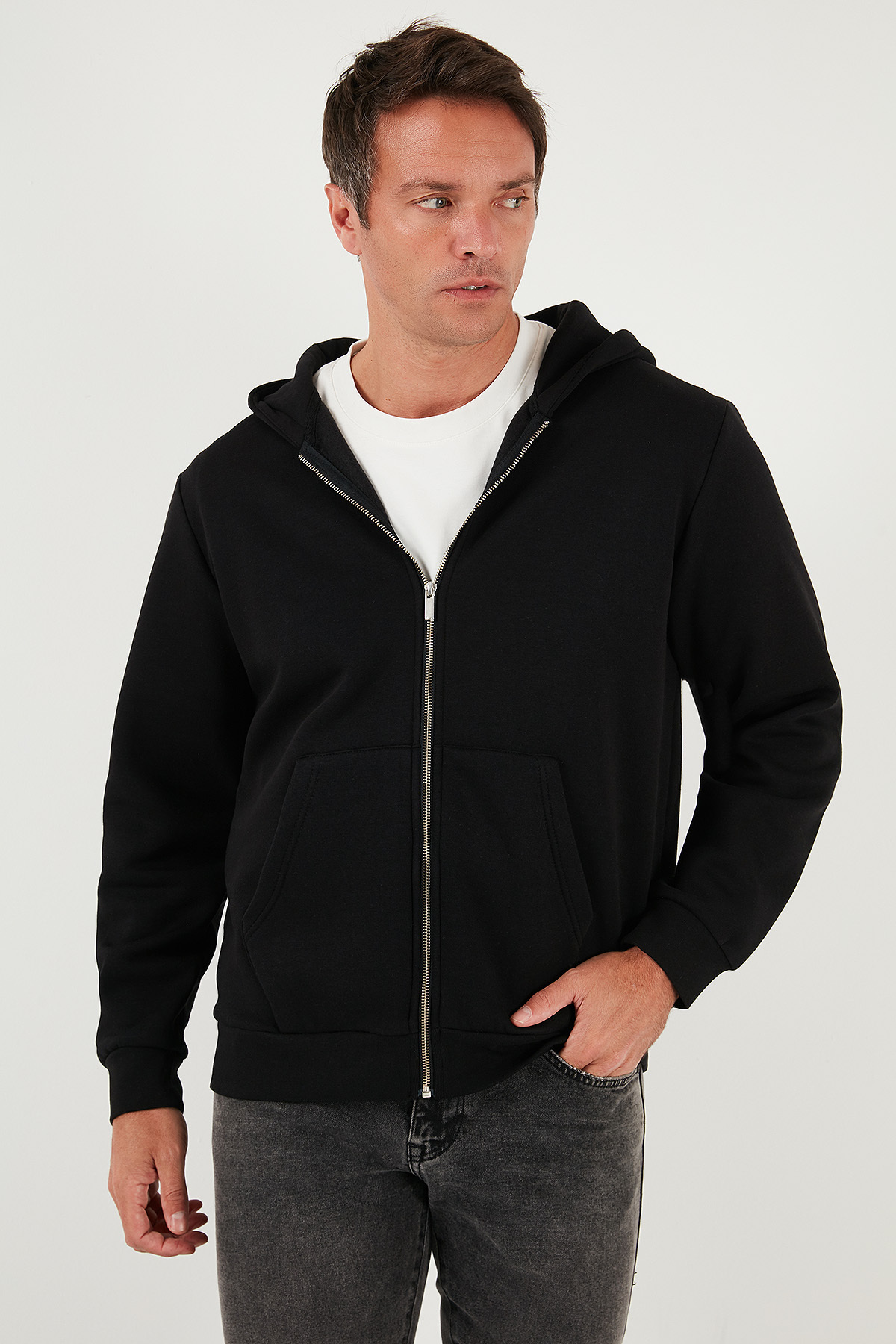 Buratti Regular Fit Kapüşonlu Fermuarlı İçi Tüylü Yumuşak Şardonlu Kışlık Sweat Erkek SWEAT 5905340 görsel 6
