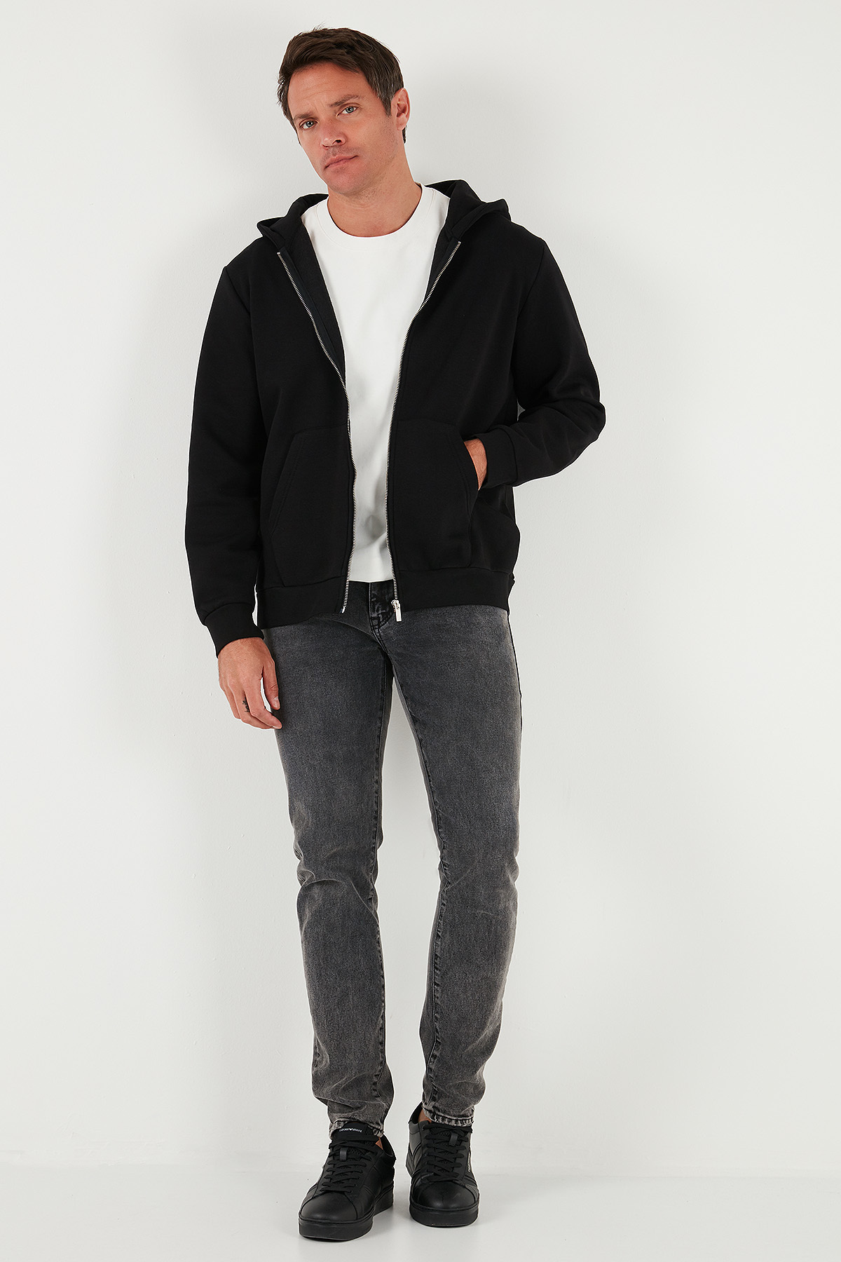 Buratti Regular Fit Kapüşonlu Fermuarlı İçi Tüylü Yumuşak Şardonlu Kışlık Sweat Erkek SWEAT 5905340 görsel 2