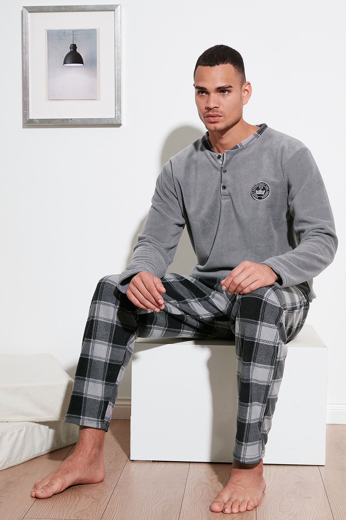 Buratti Ekose Regular Fit Bisiklet Yaka Kışlık Polar Pijama Takımı Erkek PİJAMA TAKIMI 609610013W4