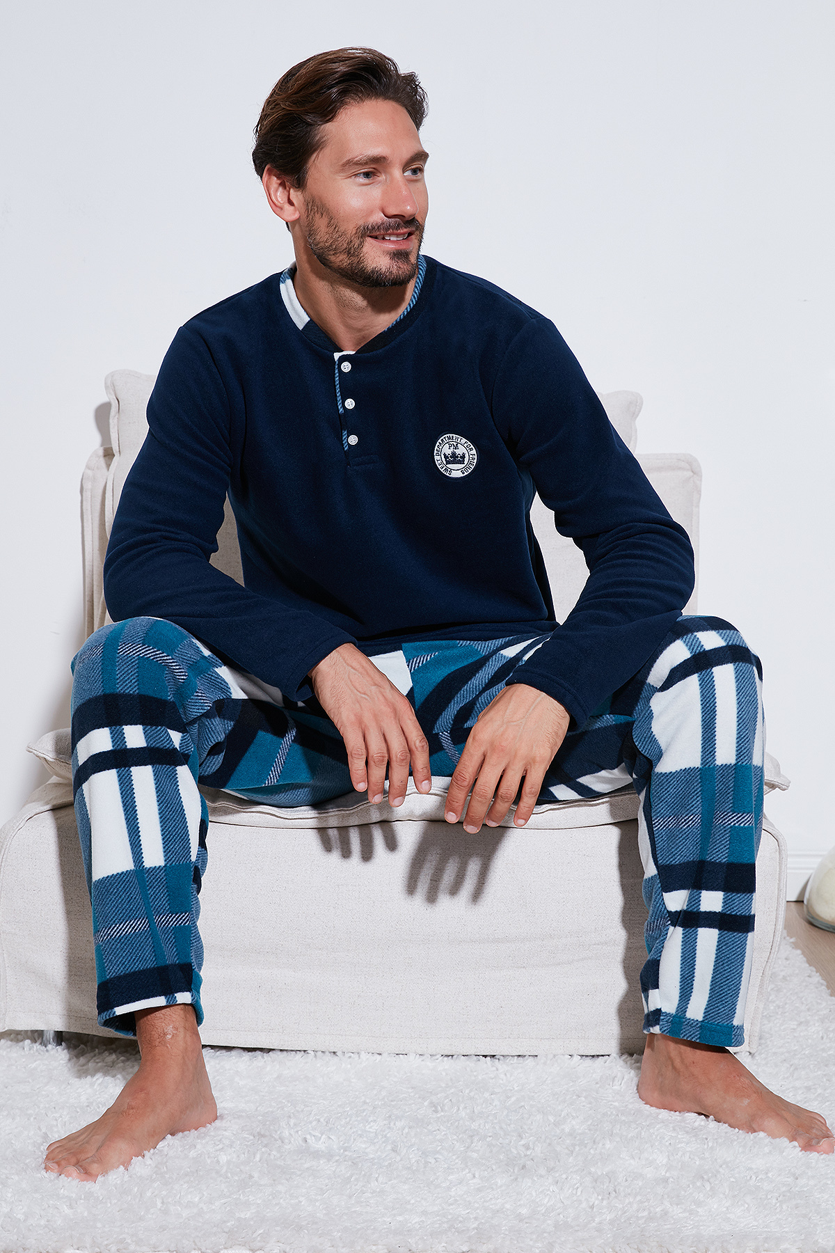 Buratti Ekoseli Regular Fit Düğmeli Bisiklet Yaka Kışlık Polar Pijama Takımı Erkek PİJAMA TAKIMI 609 görsel 2