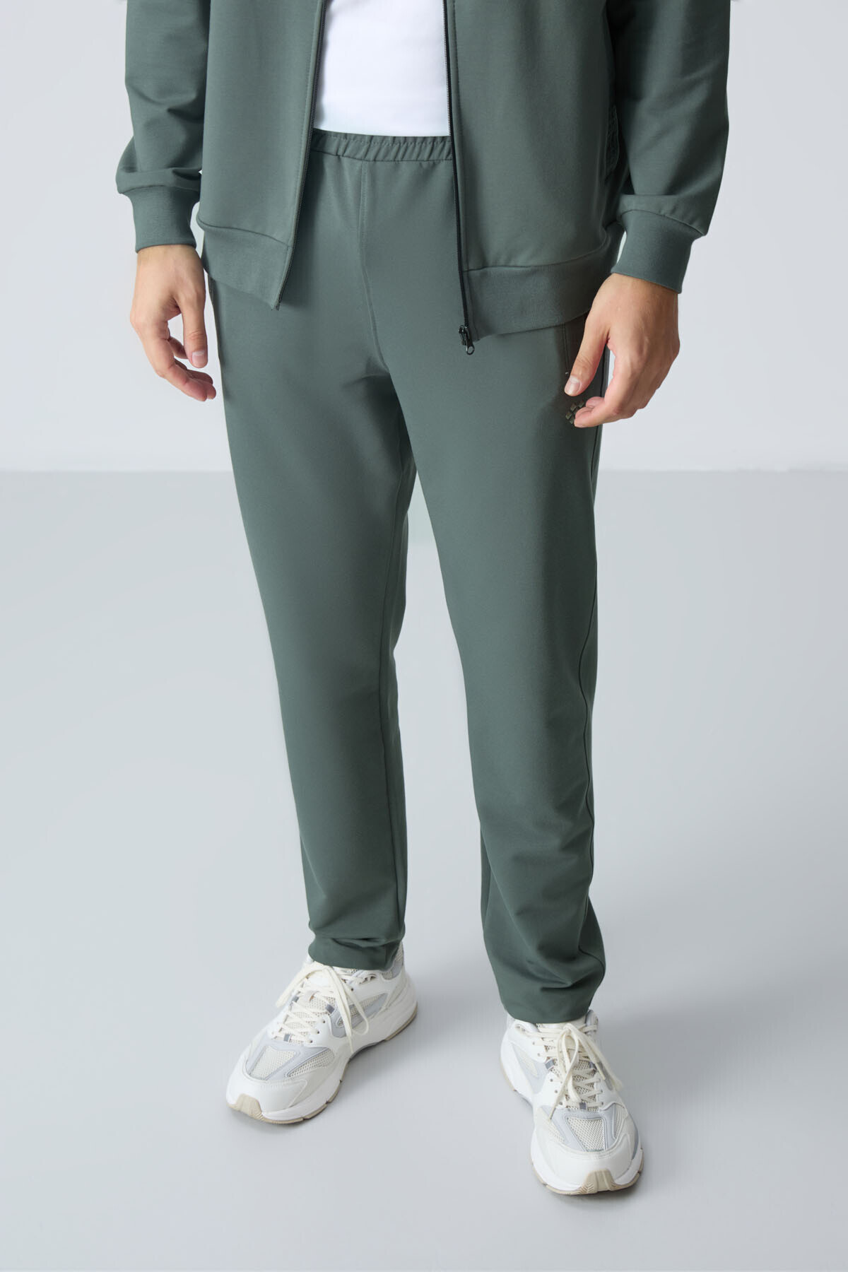 TOMMY LIFE Haki Pamuklu Kalın Yumuşak Dokulu Comfort Fit Basic Erkek Eşofman Takım - 85260 görsel 2