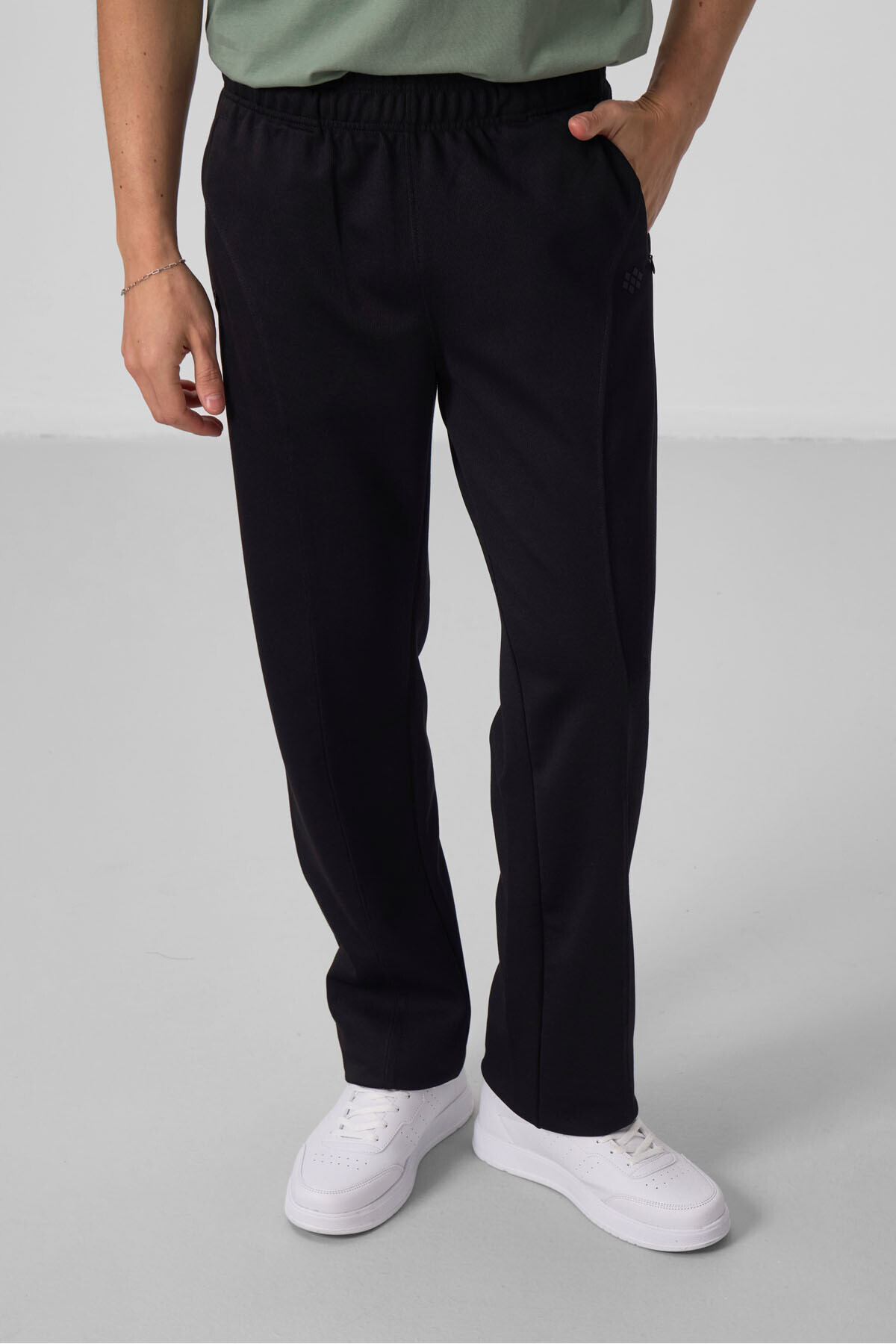 TOMMY LIFE Siyah Yüzeyi Dokulu Standart Fit Palazzo Erkek Pantolon - 82171 görsel 2