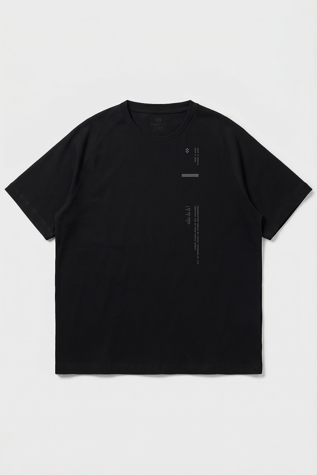 TOMMY LIFE Siyah Baskılı Battal Büyük Beden Kısa Kollu Erkek T-Shirt - 88465