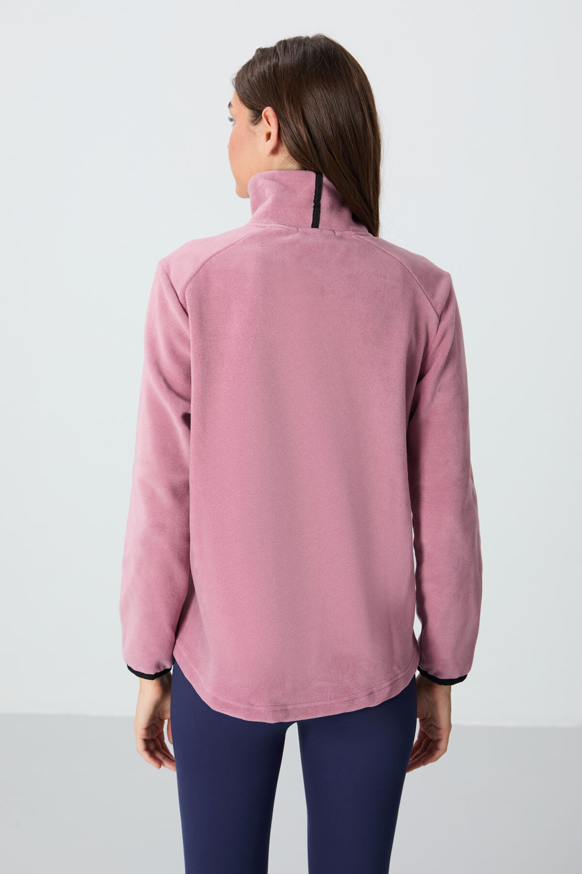 TOMMY LIFE Rahat Form Dik Yaka 2li Paket Siyah-Gül Kurusu Kadın Polar Sweatshirt - 97173 görsel 5