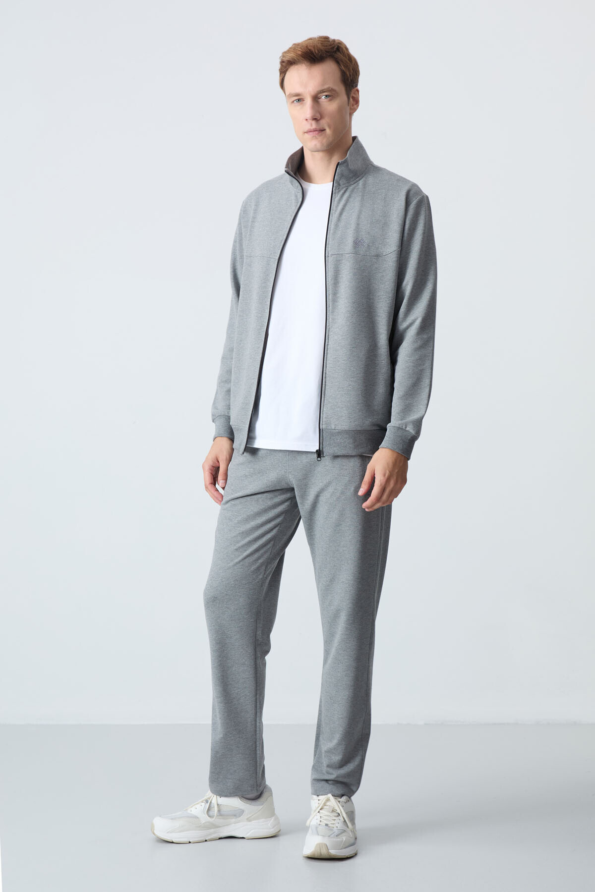 Gri Melanj Pamuklu Kalın Yumuşak Dokulu Comfort Fit Basic Erkek Eşofman Takım - 85260 — رنگارنگ T15ER-85260 — تصویر 7 از 9
