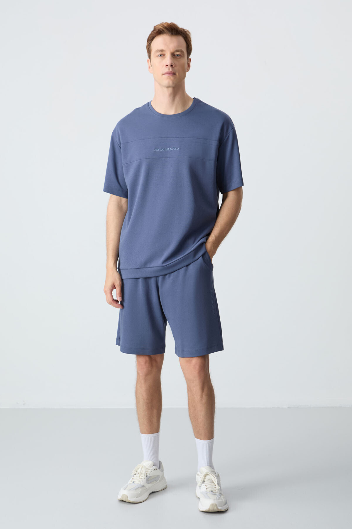 Petrol Pamuklu Kalın Yumuşak Dokulu Oversize Fit Basic Erkek Şort Takım - 85257 — رنگارنگ A15ER-85257