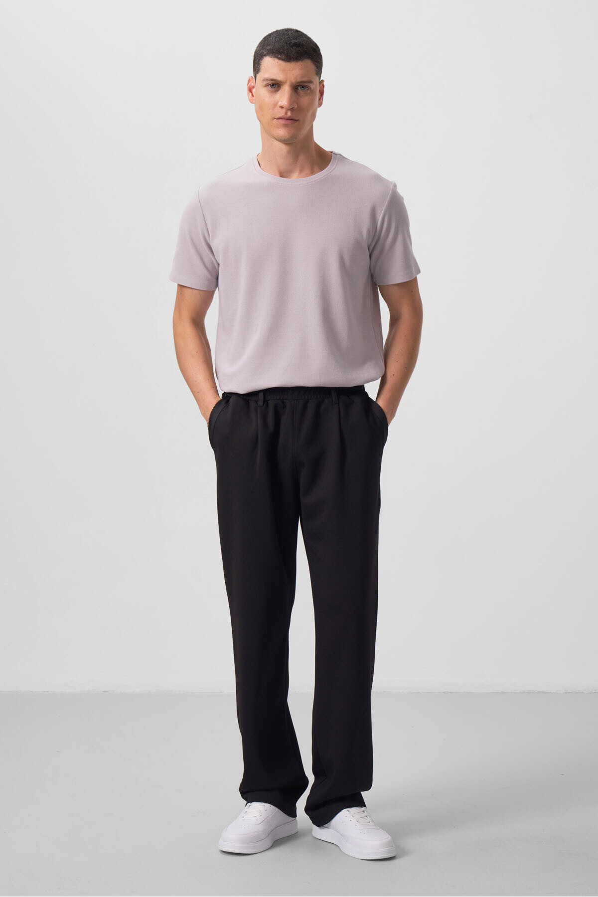 TOMMY LIFE Siyah Yüzeyi Dokulu Rahat Form Palazzo Erkek Pantolon - 82163