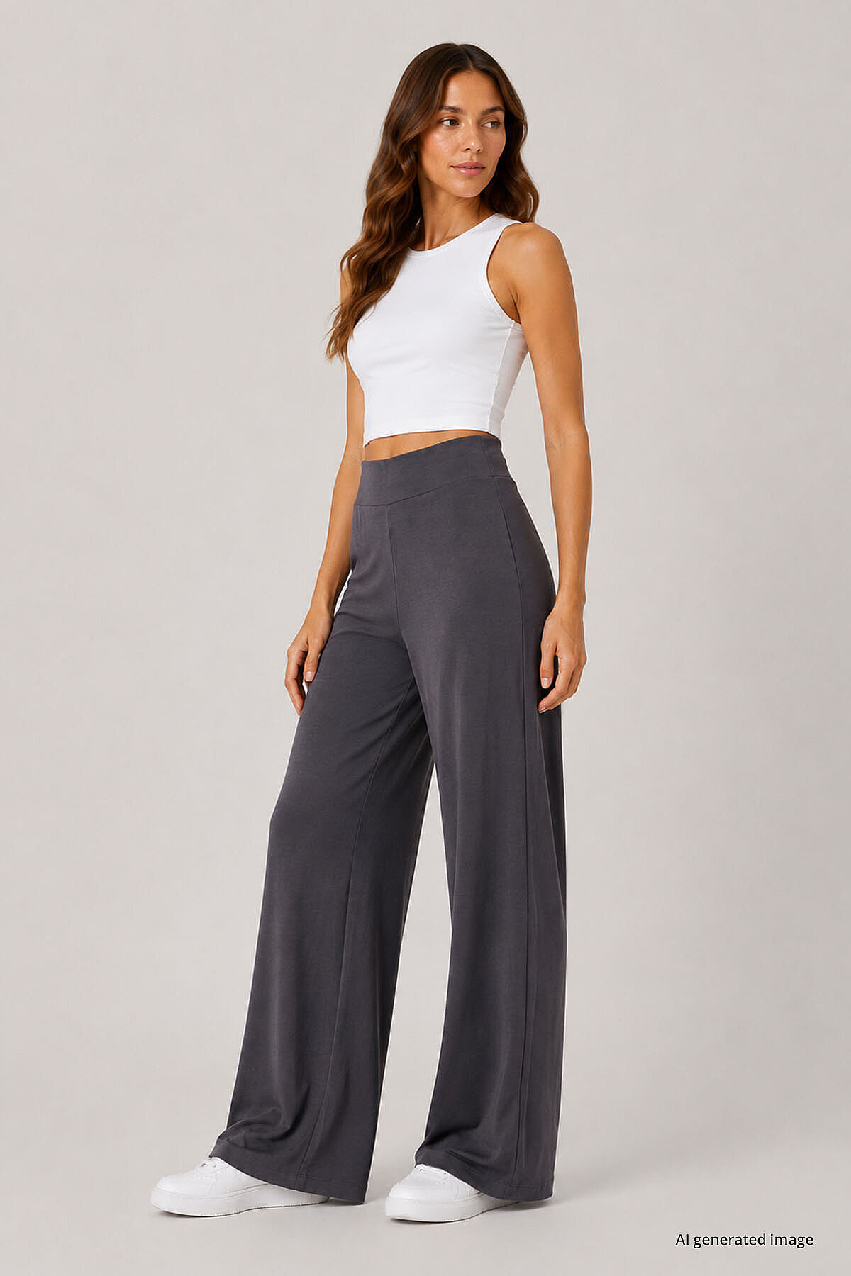 TOMMY LIFE Koyu Gri Comfort Fit Geniş Paça Korsajlı Palazzo Kadın Pantolon - 94681 görsel 2