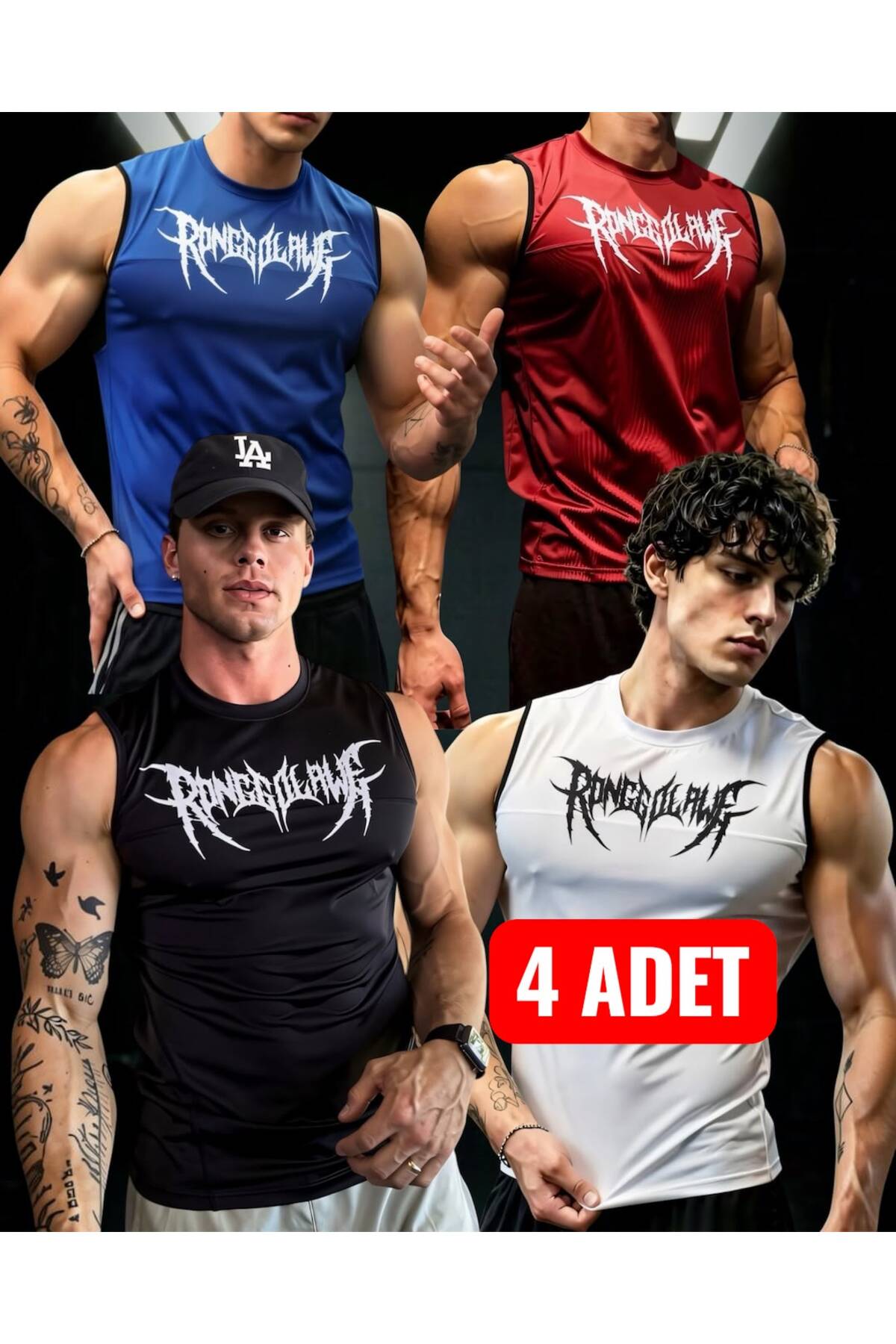 kalawear Erkek 4 adet Fit Gym Fitness Nefes Alan Teknik Hızlı Kuruma Slim Fit Sporcu Fitness T-Shirt