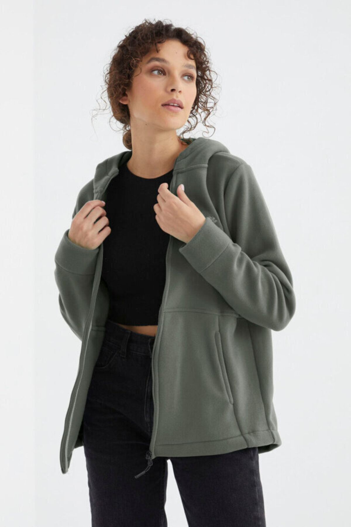 TOMMY LIFE Rahat Form Kapüşonlu 2li Paket Siyah-Çağla Kadın Polar Sweatshirt - 97233 görsel 2