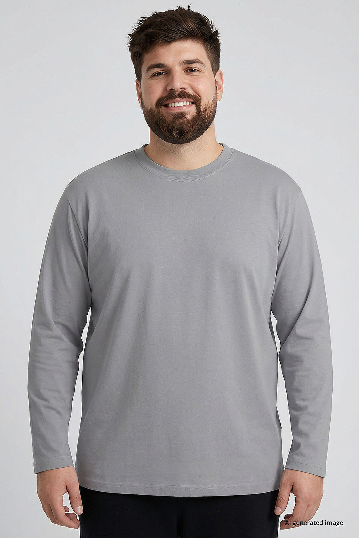 TOMMY LIFE Gri O Yaka Rahat Form Battal Büyük Beden Uzun Kollu Erkek T-Shirt - 88107 görsel 3
