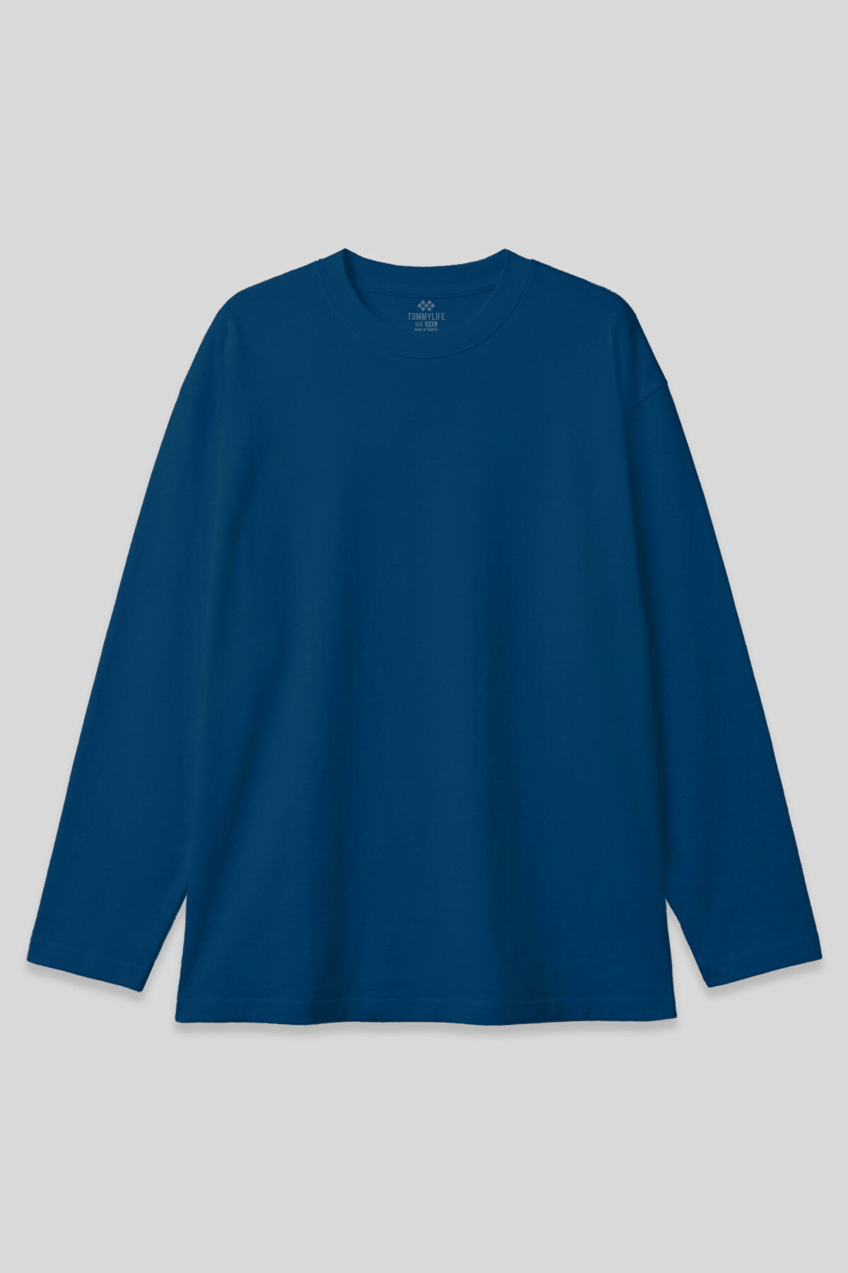 TOMMY LIFE İndigo O Yaka Rahat Form Battal Büyük Beden Uzun Kollu Erkek T-Shirt - 88107 görsel 2
