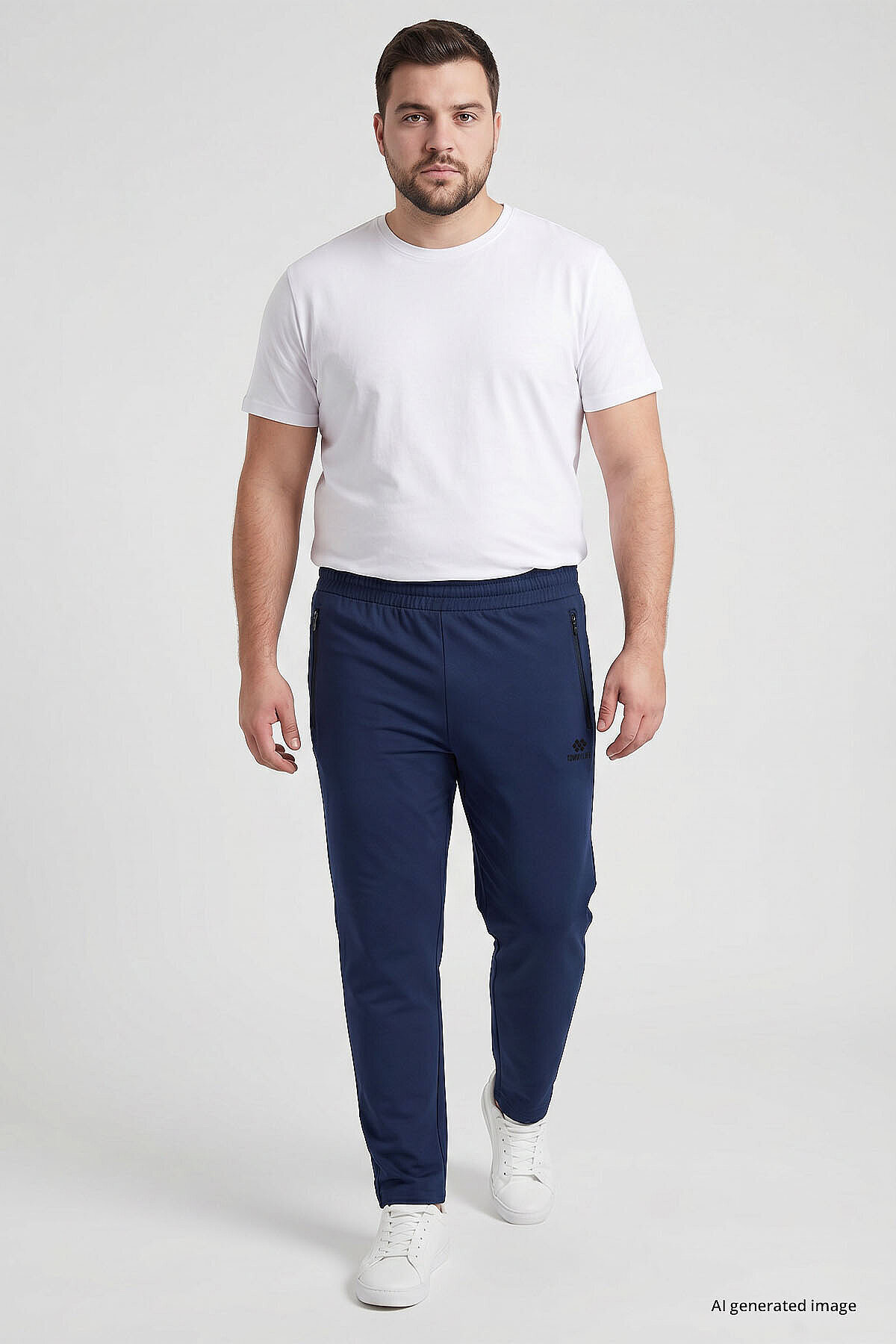 TOMMY LIFE İndigo Fermuarlı Klasik Paça Battal Büyük Beden Erkek Eşofman Altı - 84947