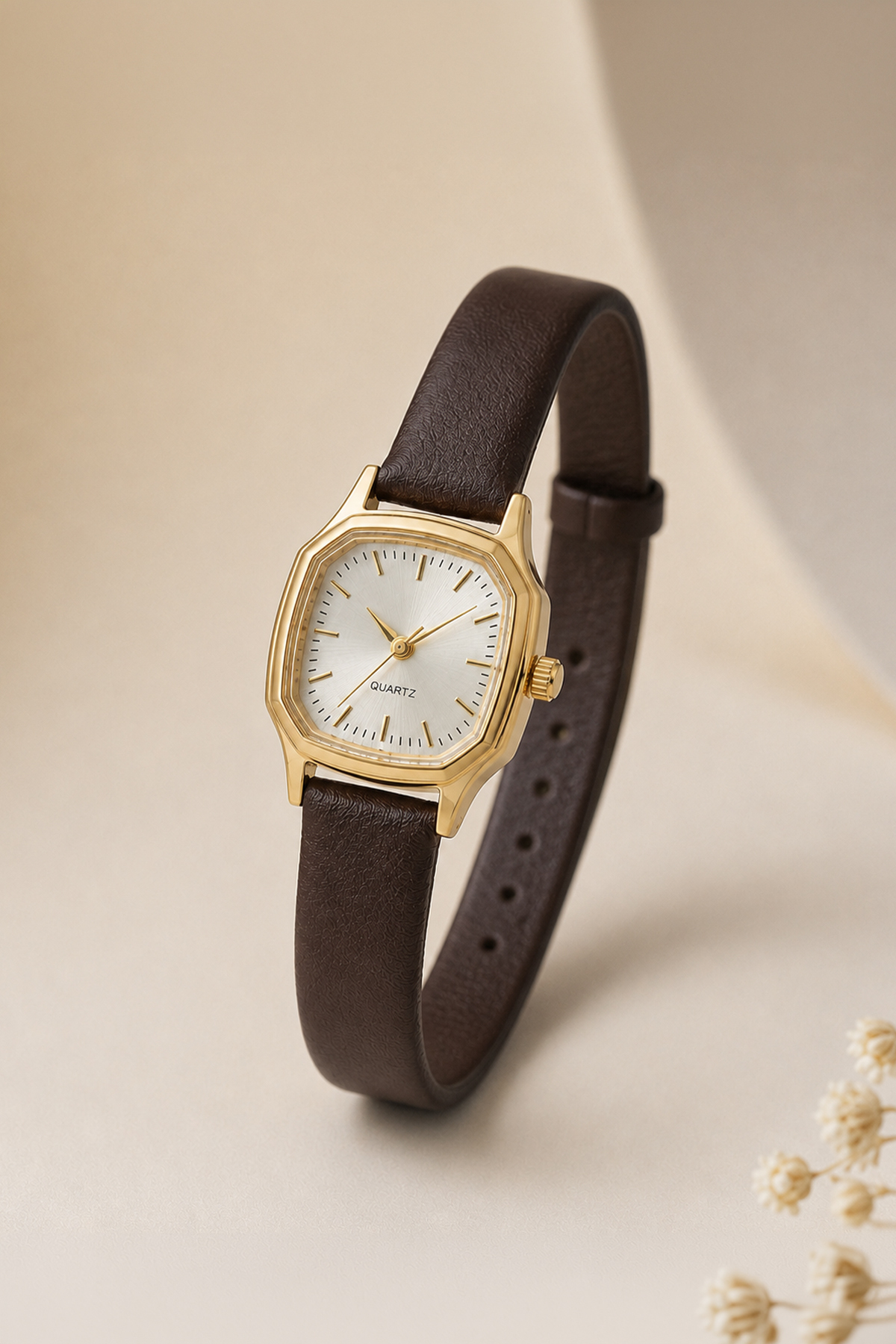 SHOPAPERAL Kadın Kol Saati Gold Kasa Kahverengi Deri Kordonlu Bileklik Hediyeli Minimal Şık Zarif Analog Saat 2026