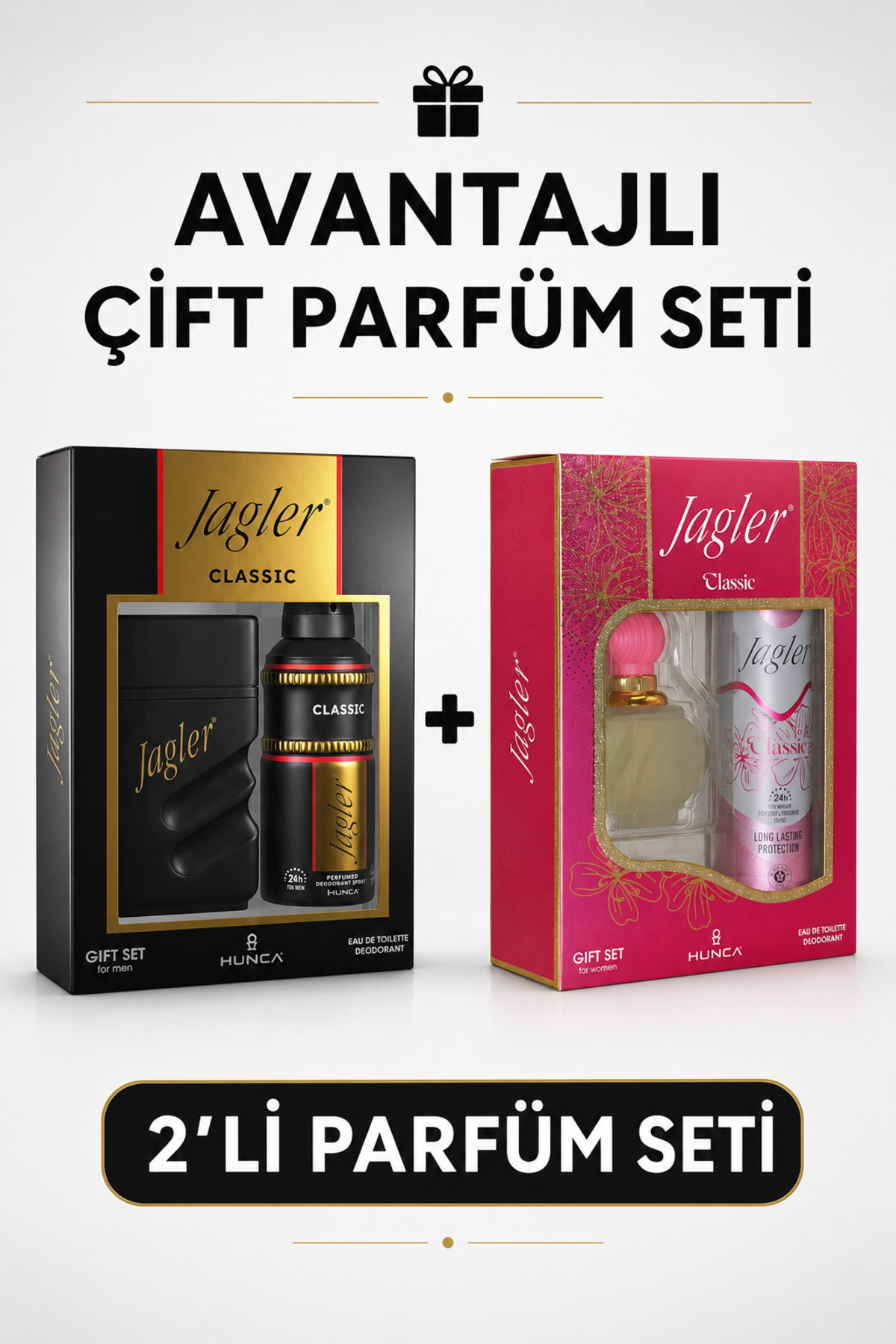 Jagler Classic Avantajlı Çift Parfüm Seti ( Parfüm 60 ml (K) + 90 ml (E) + ( 2 Adet Deodorant 150 ml ) — ceylinkzmtk103