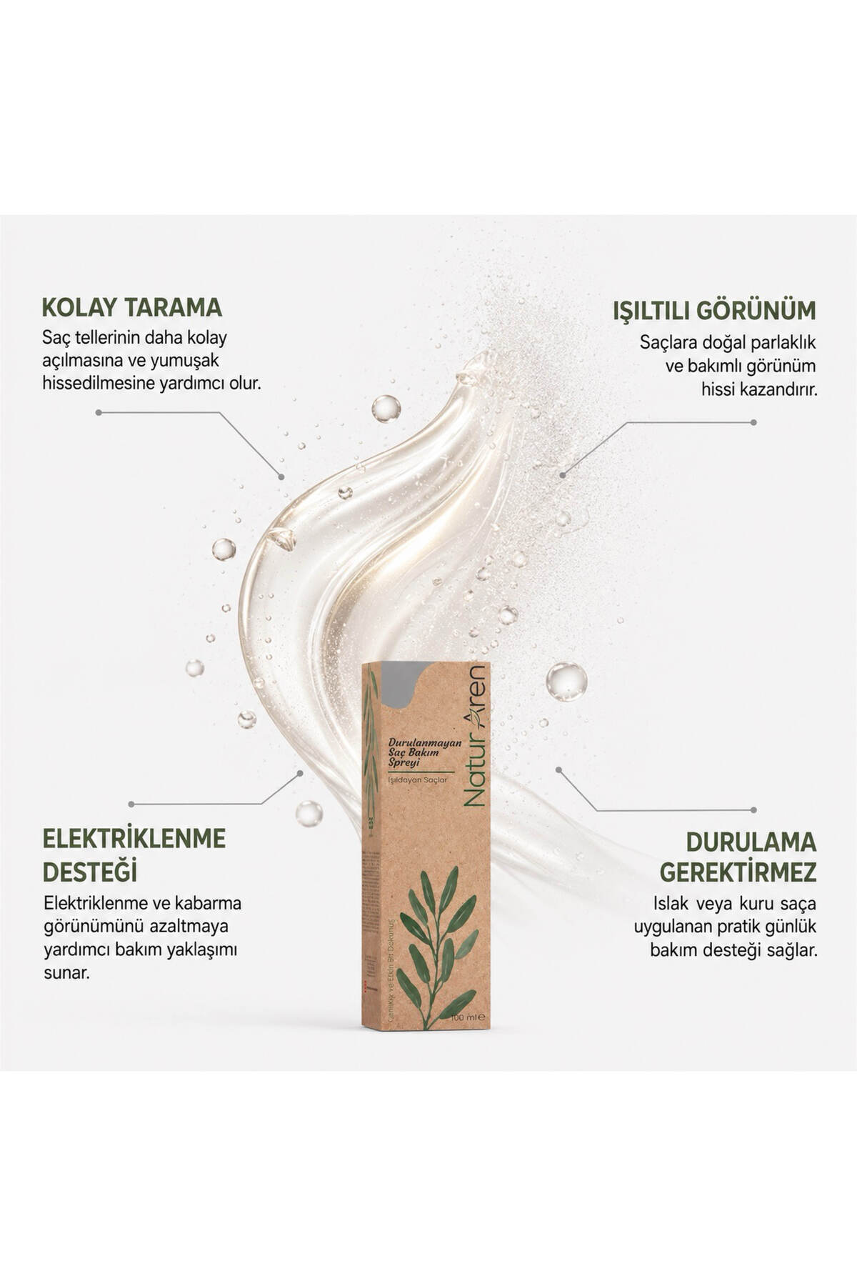 Durulanmayan Saç Bakım Spreyi - Kırılmalara ve Isıya Karşı Koruma 100 ML — 8682887518278 — تصویر 5 از 8