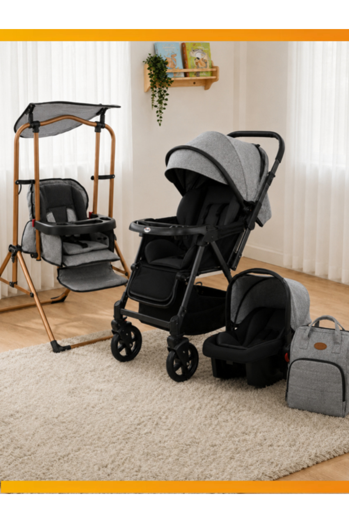 modabebekler 4’ü 1 Arada Premium Travel Sistem Bebek Arabası, Mama Sandalyesi, Puset ve Anne Çantası Dahil