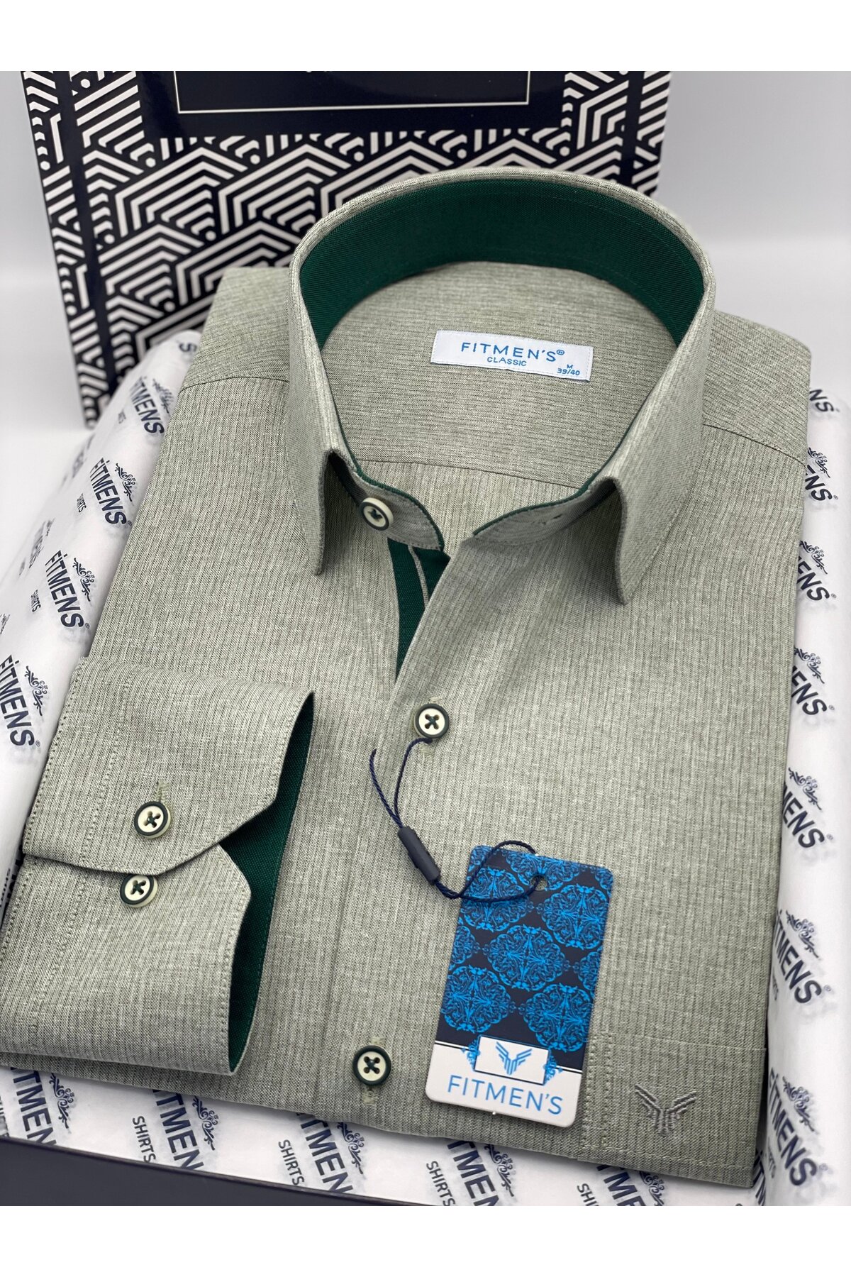 Fitmens Klasik Uzun Kol Keten Cotton Hediye Kutulu Erkek Gömlek FS-001261 - Yeşil görsel 3