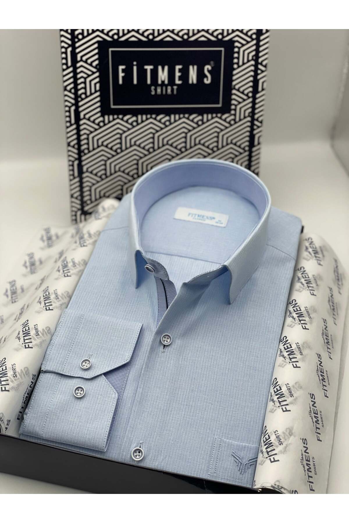 Klasik Uzun Kol Keten Cotton Hediye Kutulu Erkek Gömlek FS-001261 - Açık Mavi — آبی
