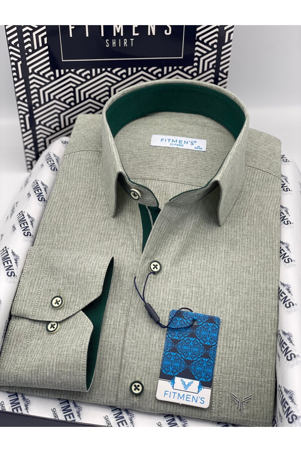 Fitmens Klasik Uzun Kol Keten Cotton Hediye Kutulu Erkek Gömlek FS-001261 - Yeşil görsel 2