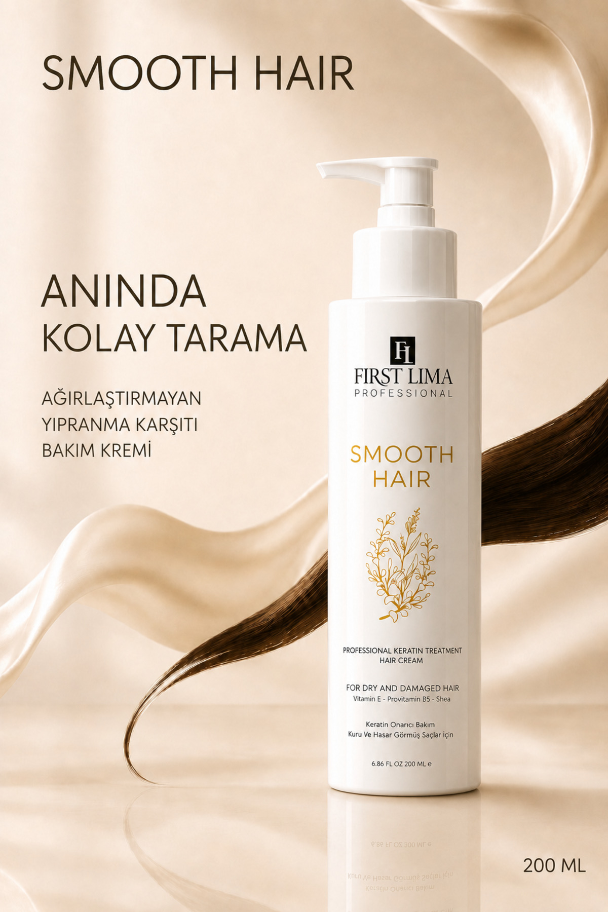 First Lima Professional Durulanmayan Keratin Saç Bakım Kremi 200 ml | Elektriklenme ve Kabarma Karşıtı | Smooth Hair — 5981