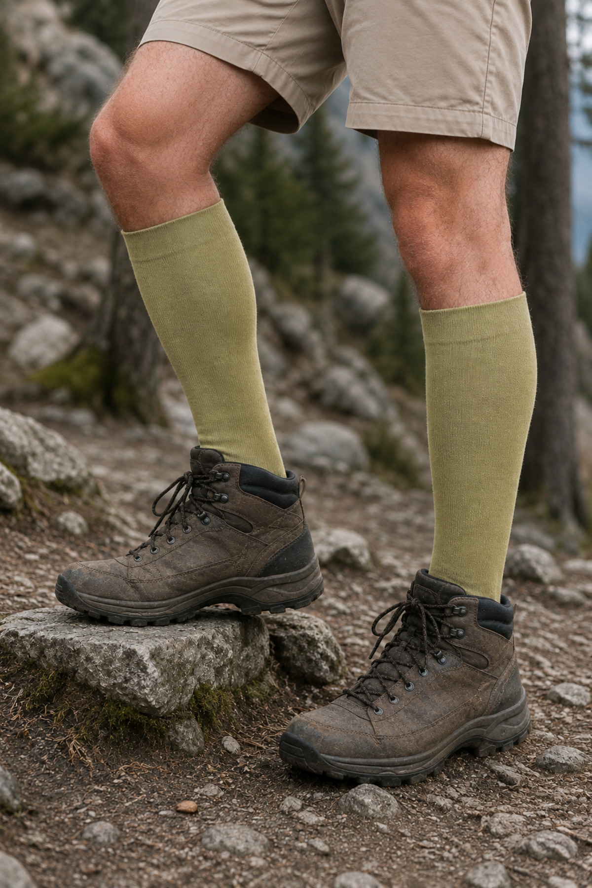 Erkek Outdoor Çorap 6 Çift Kutulu Pamuklu Uzun Konç Asker Çorabı Yeşil