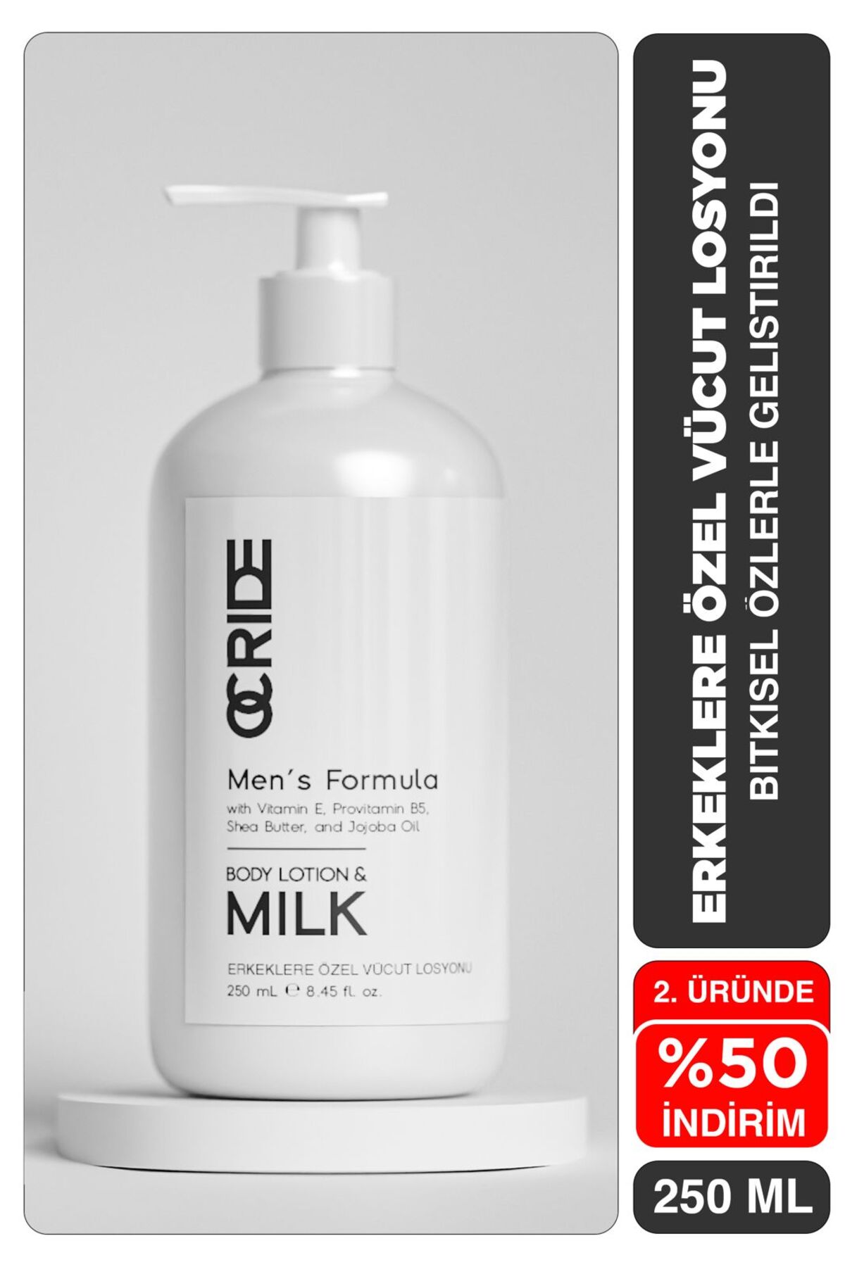 OCRIDE Men's Formula Body Milk Erkekler İçin Bitkisel Nemlendirici Vücut Losyonu ve Sütü 250 ml — OCMEN001