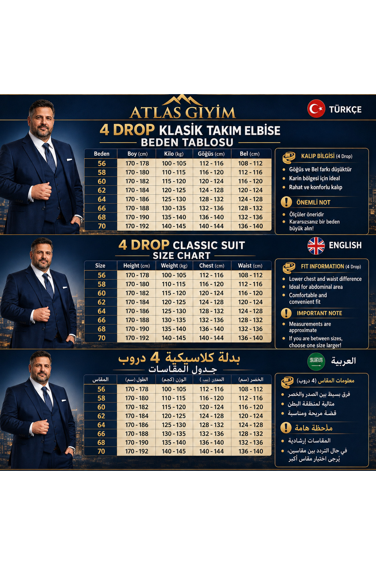 AtlasGiyim Erkek Klasik Kesim Battal 4 Drop Takım Elbise görsel 5