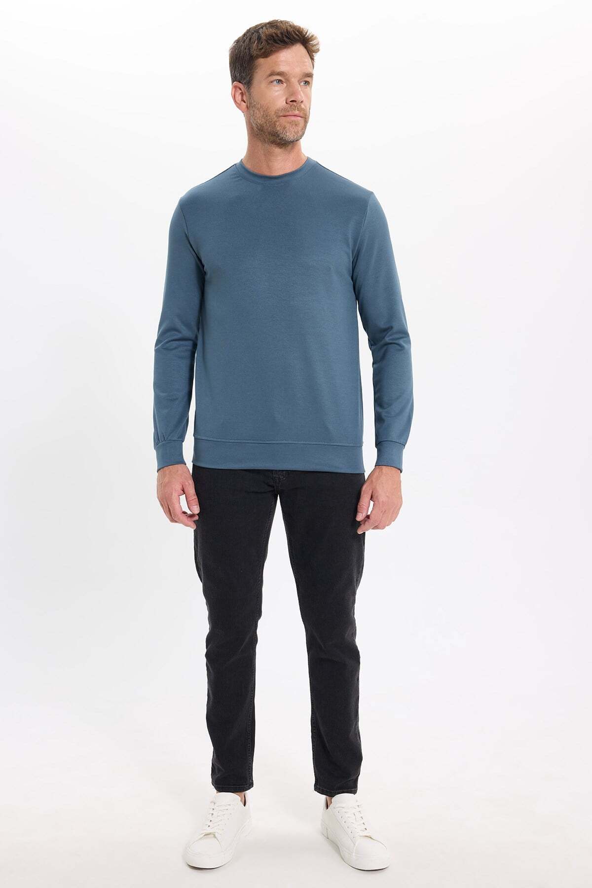 سویشرت مردانه Relax Fit Casual Cut Extra Soft Fabric یقه خدمه بنزینی تیره — رنگارنگ SW250047 — تصویر 3 از 9