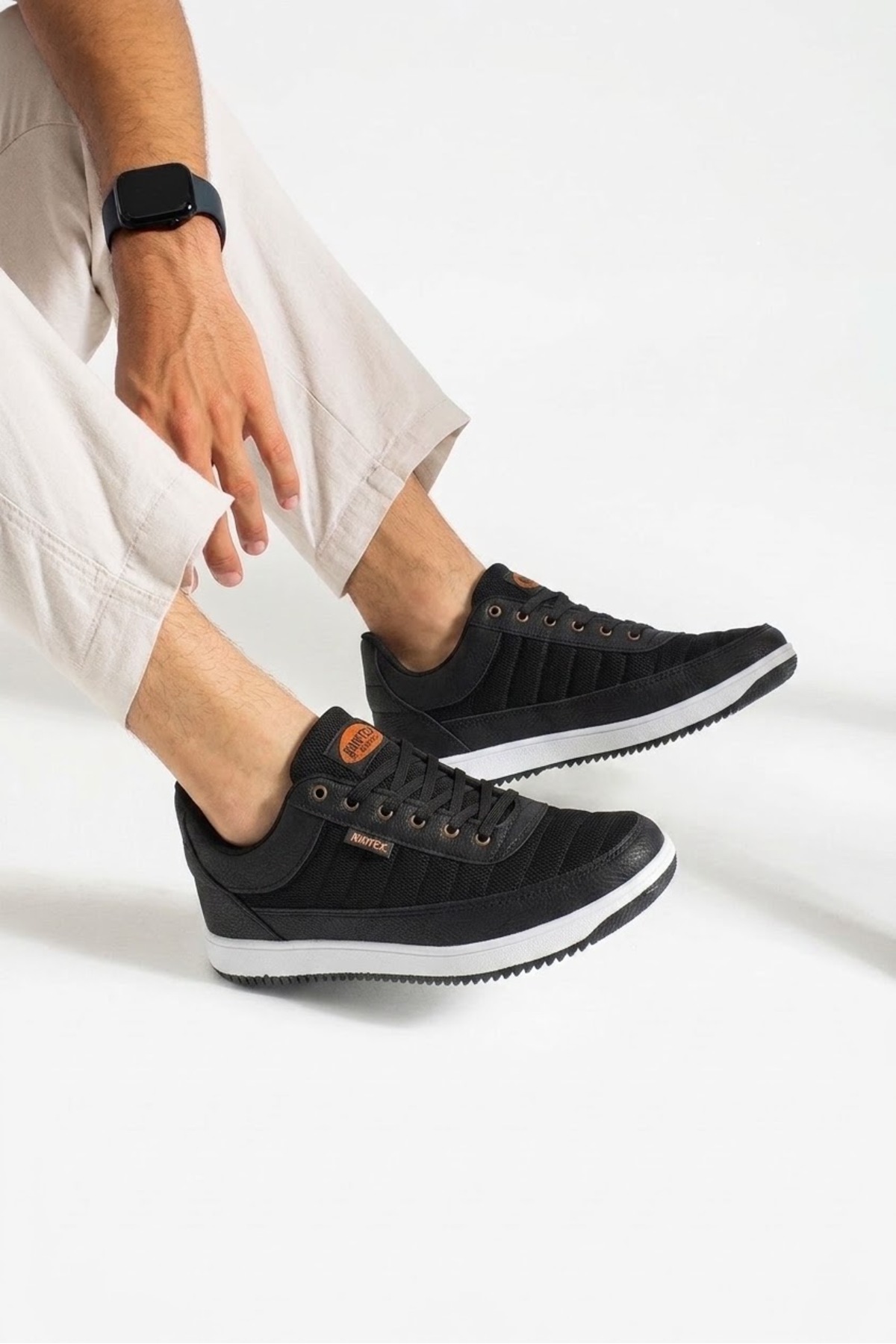 İmerShoes Erkek Siyah Beyaz Sneaker Bağcıklı Hafif Rahat Fileli Hava Alan Günlük Yürüyüş Spor Ayakkabısı 014 görsel 4