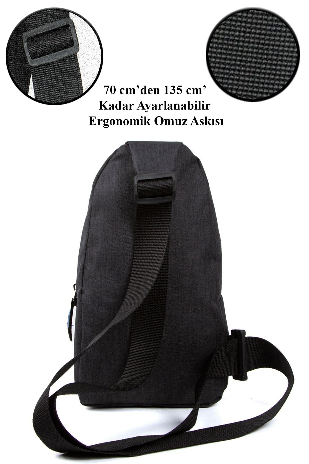 AVCA Unisex Çapraz Askılı Çanta Göğüs Çantası Tek Kol Omuz Çanta Kulaklık Çıkışlı Bodybag Günlük görsel 7
