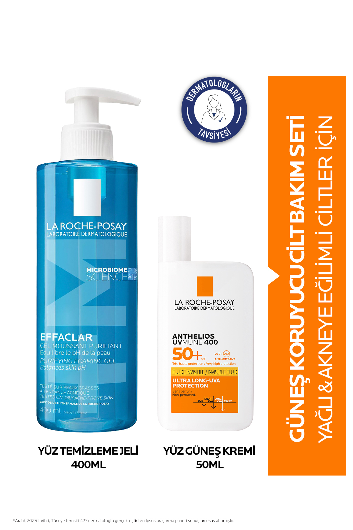 Akneye Eğilimli Ciltlere Güneş Bakım Seti:Effaclar Temizleme Jeli 400ml& Anthelios Güneş Kremi 50 ml — LRP20250026