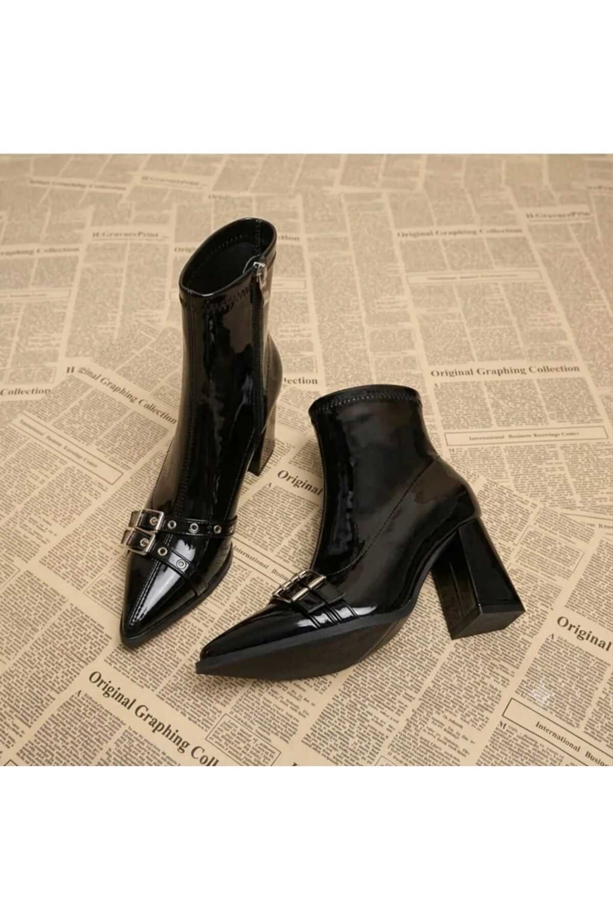 ACMZ SHOES kadın bot tokalı streç görsel 2