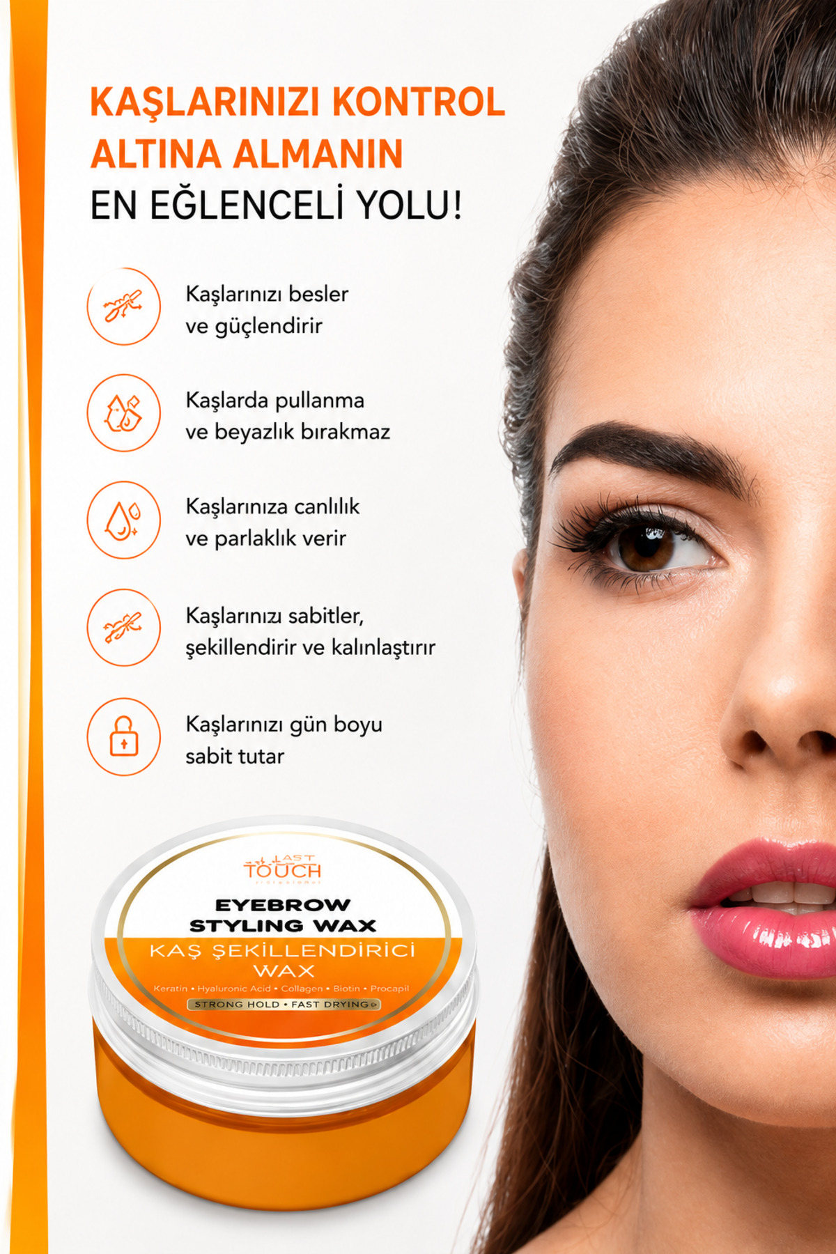 Kaş Sabitleyici ve Şekillendirici Wax 50 ML ( Kolajen, Keratin ve Biotin ) — نارنجی KW25127 — تصویر 3 از 9