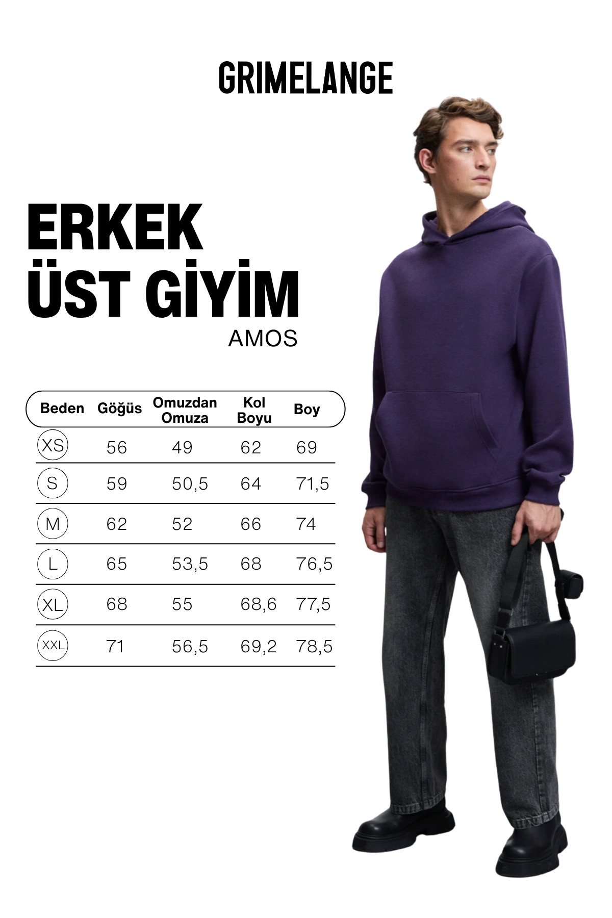 GRIMELANGE AMOS Erkek Yumuşak Kumaşlı 3 İplik Oversize Kapüşonlu Kanguru Cepli Lacivert Sweatshirt görsel 8