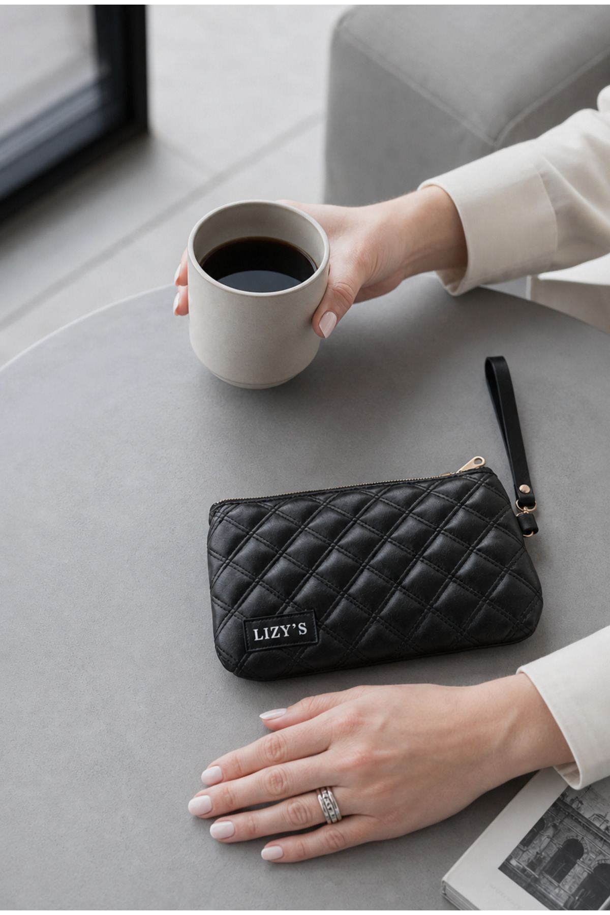 lizy's Makyaj Portföy Clutch Çanta Suni Deri görsel 3