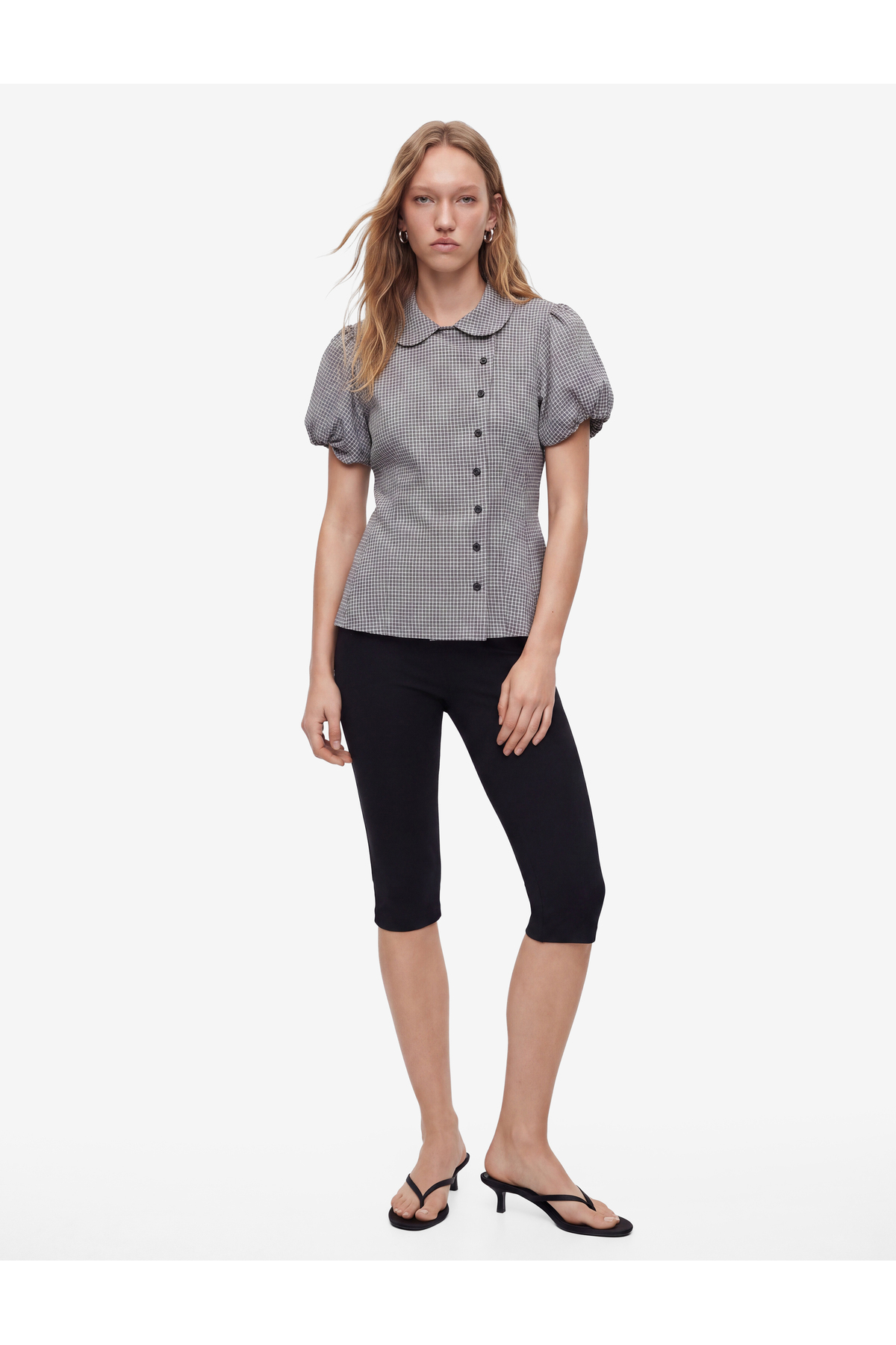 Koton Slim Fit Bebe Yaka Kısa Balon Kollu Pötikareli Gömlek