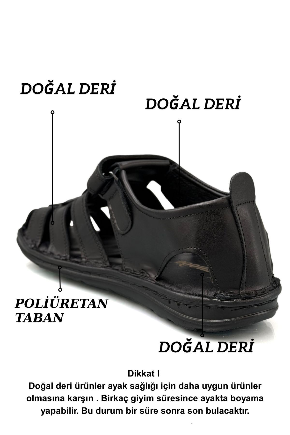 sermoda %100 Hakiki Deri Burnu Kapalı Erkek Sandalet Siyah görsel 6