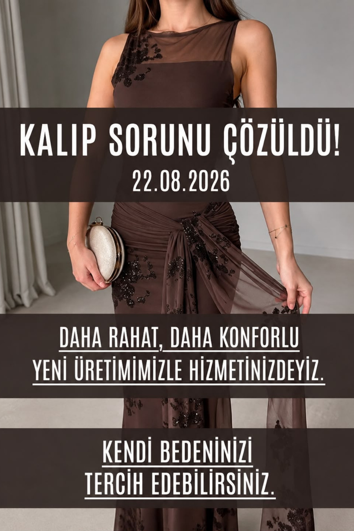 mielva Kadın Kahverengi Simli Çiçek İşlemeli Transparan Detaylı Önü Kuşaklı Maxi Tül Elbise görsel 5