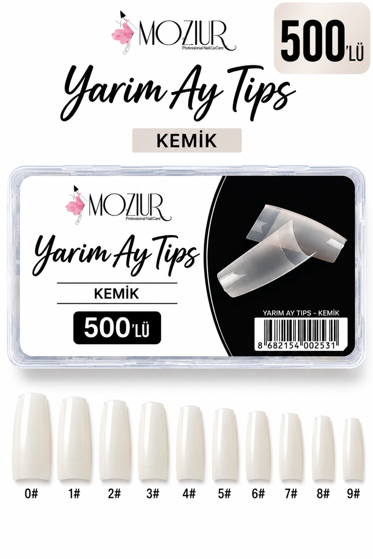 MOZIUR 500'lü Yarım Ay Takma Tırnak Tips - Kemik — اکرو M-7141145565382