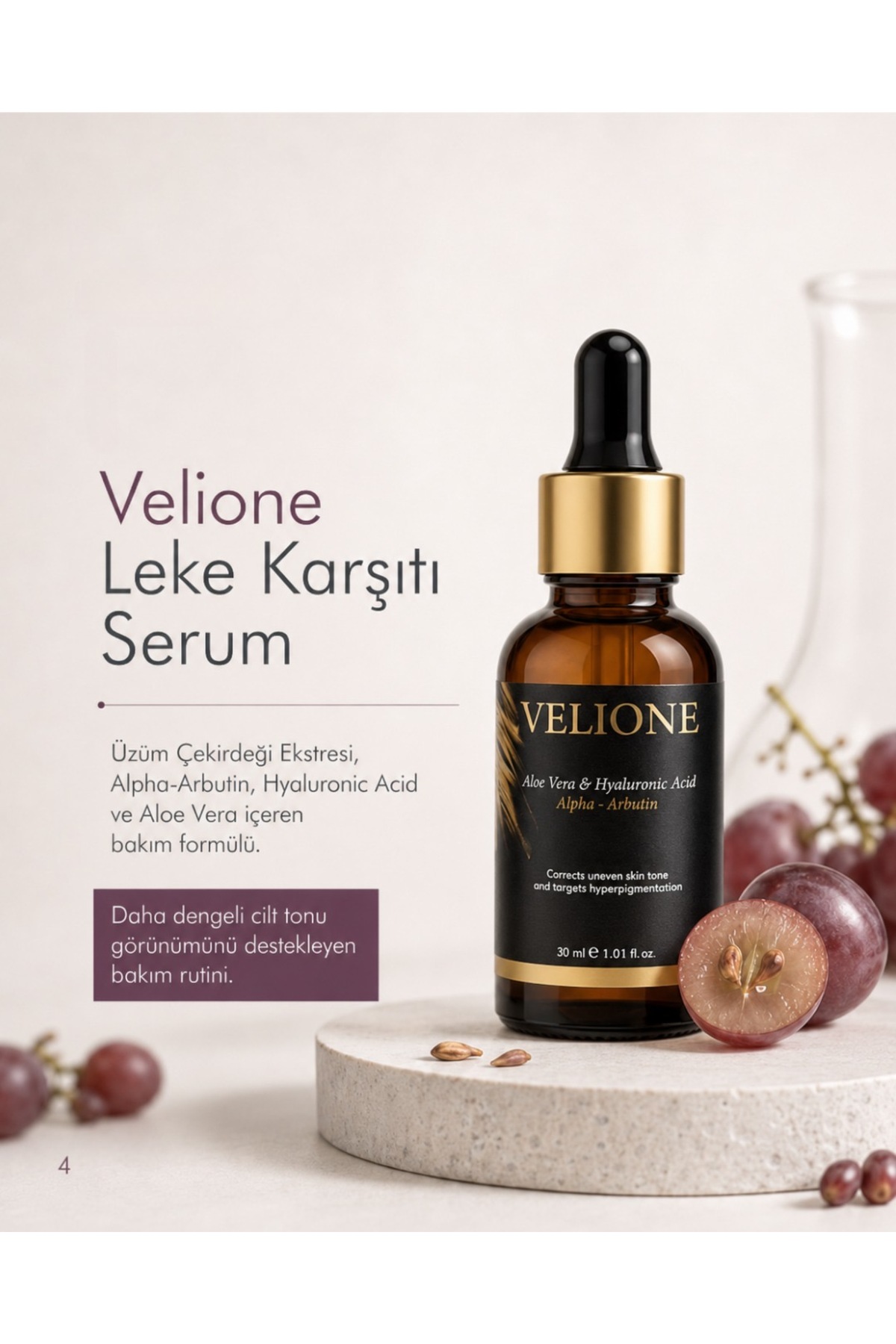 Leke Karşıtı Cilt Serumu 30 ml – Cilt Tonu Eşitleyici & Aydınlatıcı Bakım (Kutusuz) — VSER1 — تصویر 4 از 6